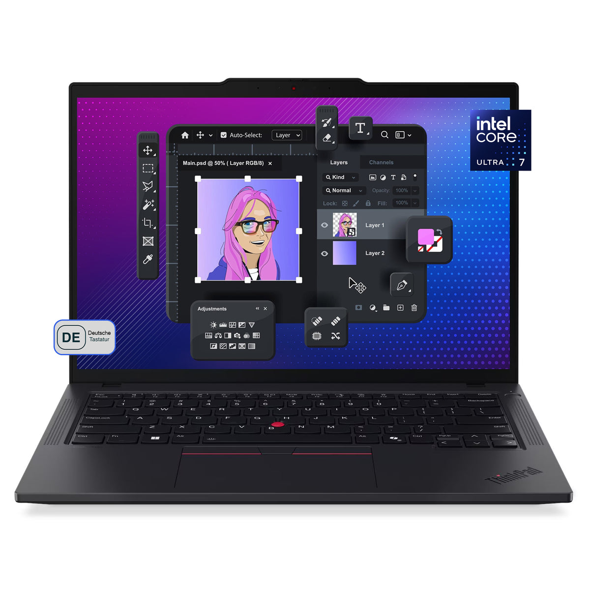 Lenovo ThinkPad T14 G5 Business Laptop, Intel Core Ultra 7 155U, 14" WUXGA IPS Display, Deutsches Tastatur-Layout, W11 Pro, Schwarz
