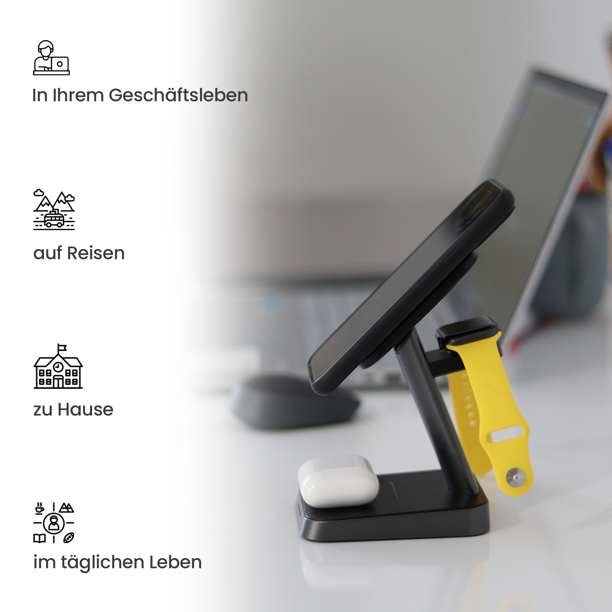 NPO US-CC150 20W 3in1 TypeC Magnetischer kabelloser Ladeständer für iPhone/AirPods/Apple iWatch