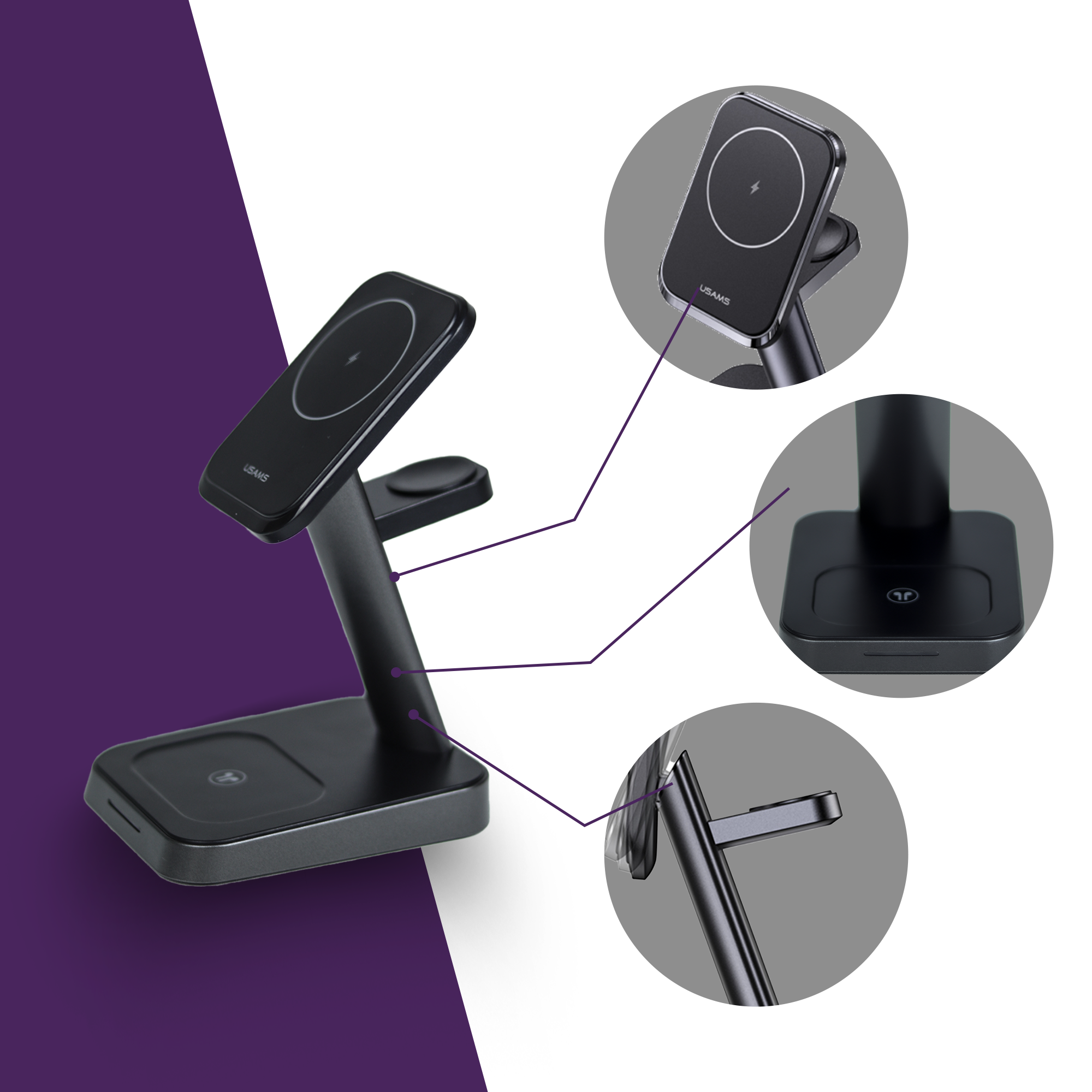 NPO US-CC150 20W 3in1 TypeC Magnetischer kabelloser Ladeständer für iPhone/AirPods/Apple iWatch