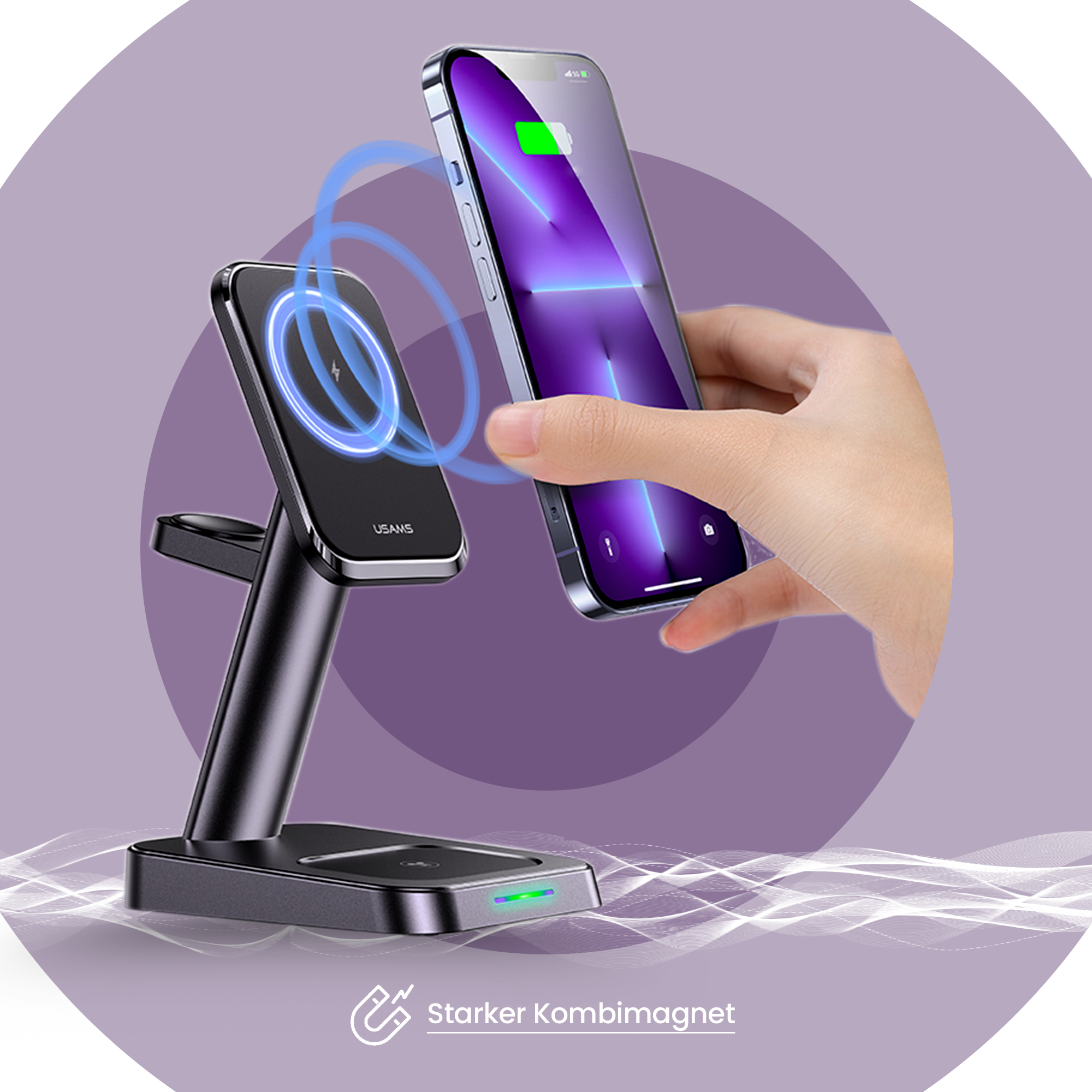 NPO US-CC150 20W 3in1 TypeC Magnetischer kabelloser Ladeständer für iPhone/AirPods/Apple iWatch