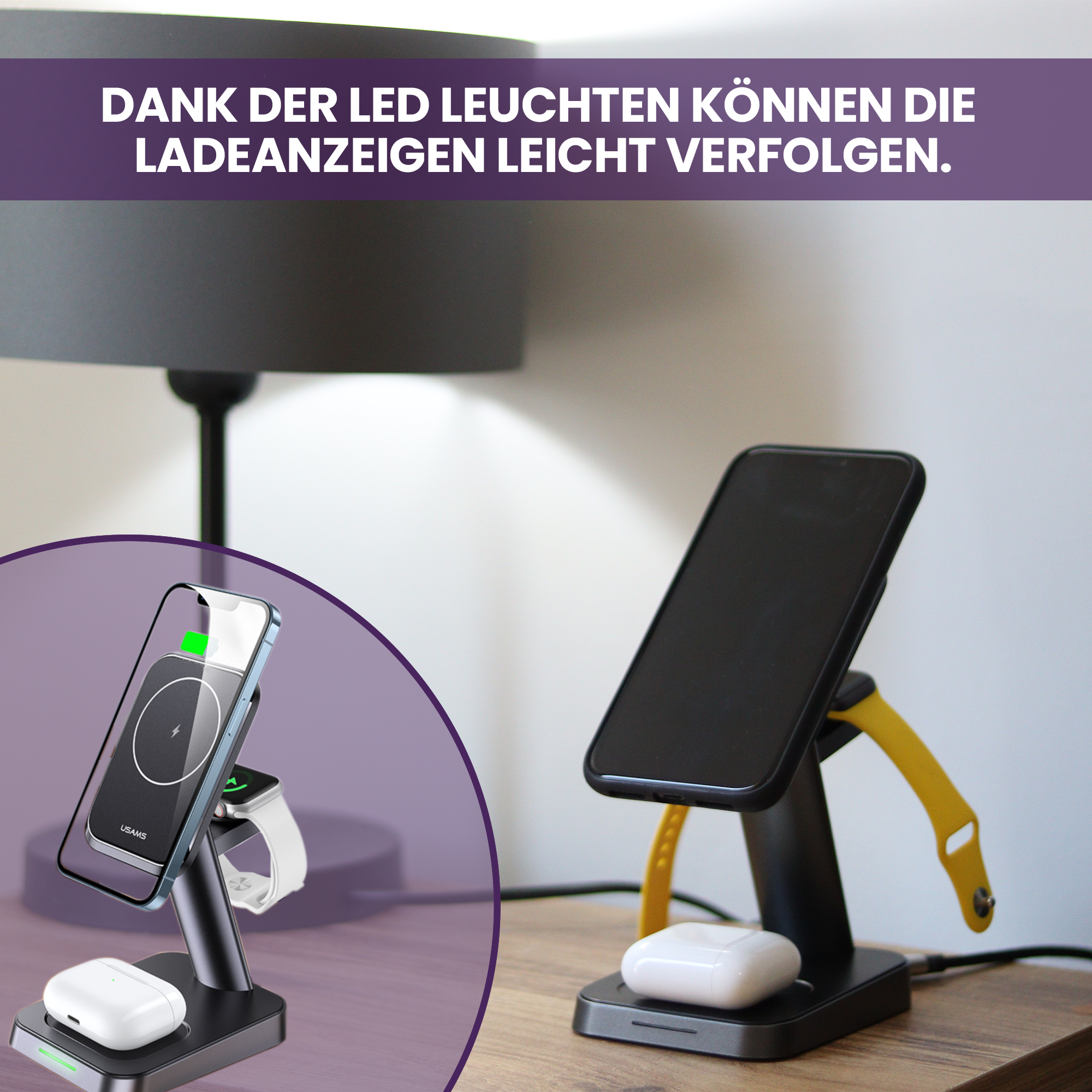 NPO US-CC150 20W 3in1 TypeC Magnetischer kabelloser Ladeständer für iPhone/AirPods/Apple iWatch