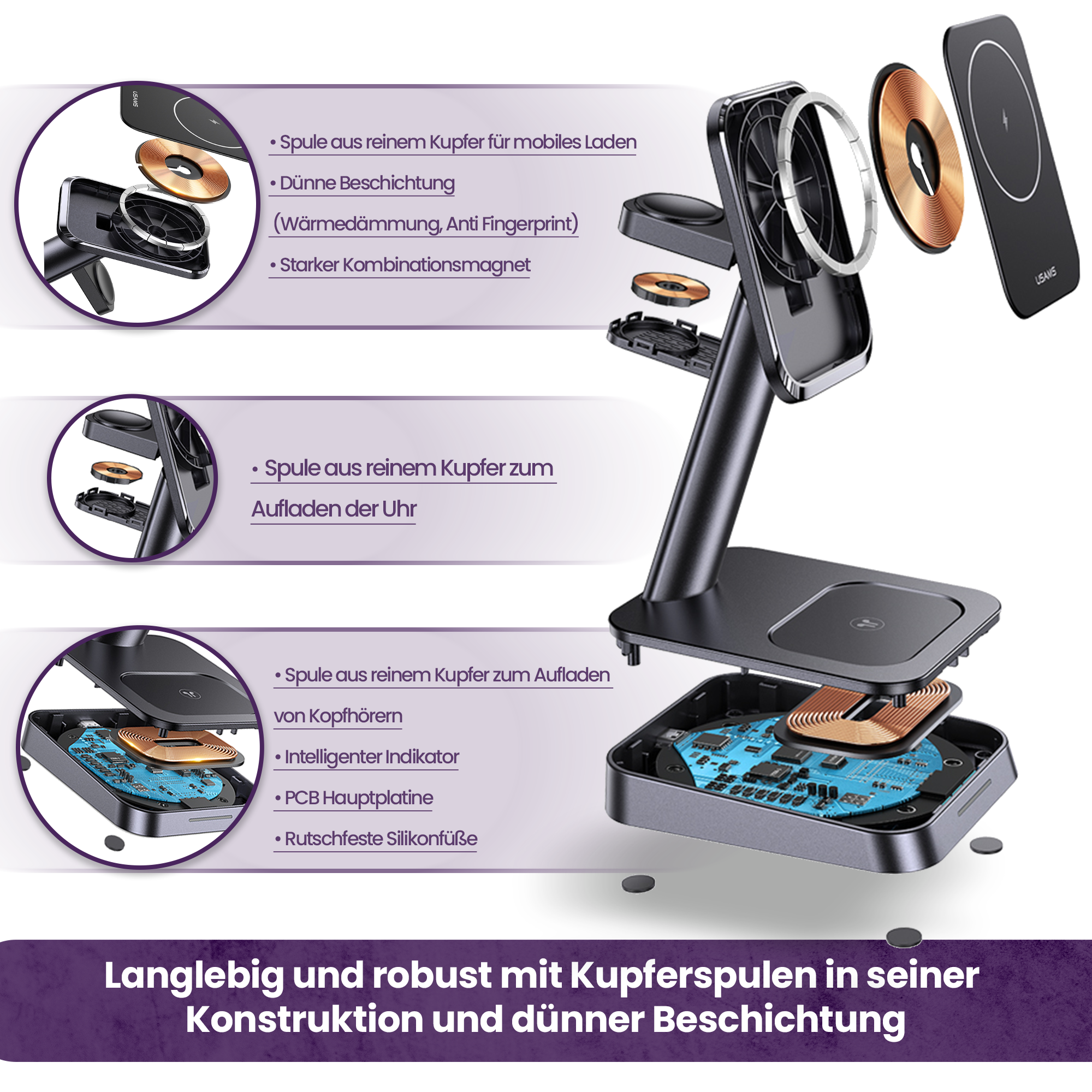 NPO US-CC150 20W 3in1 TypeC Magnetischer kabelloser Ladeständer für iPhone/AirPods/Apple iWatch