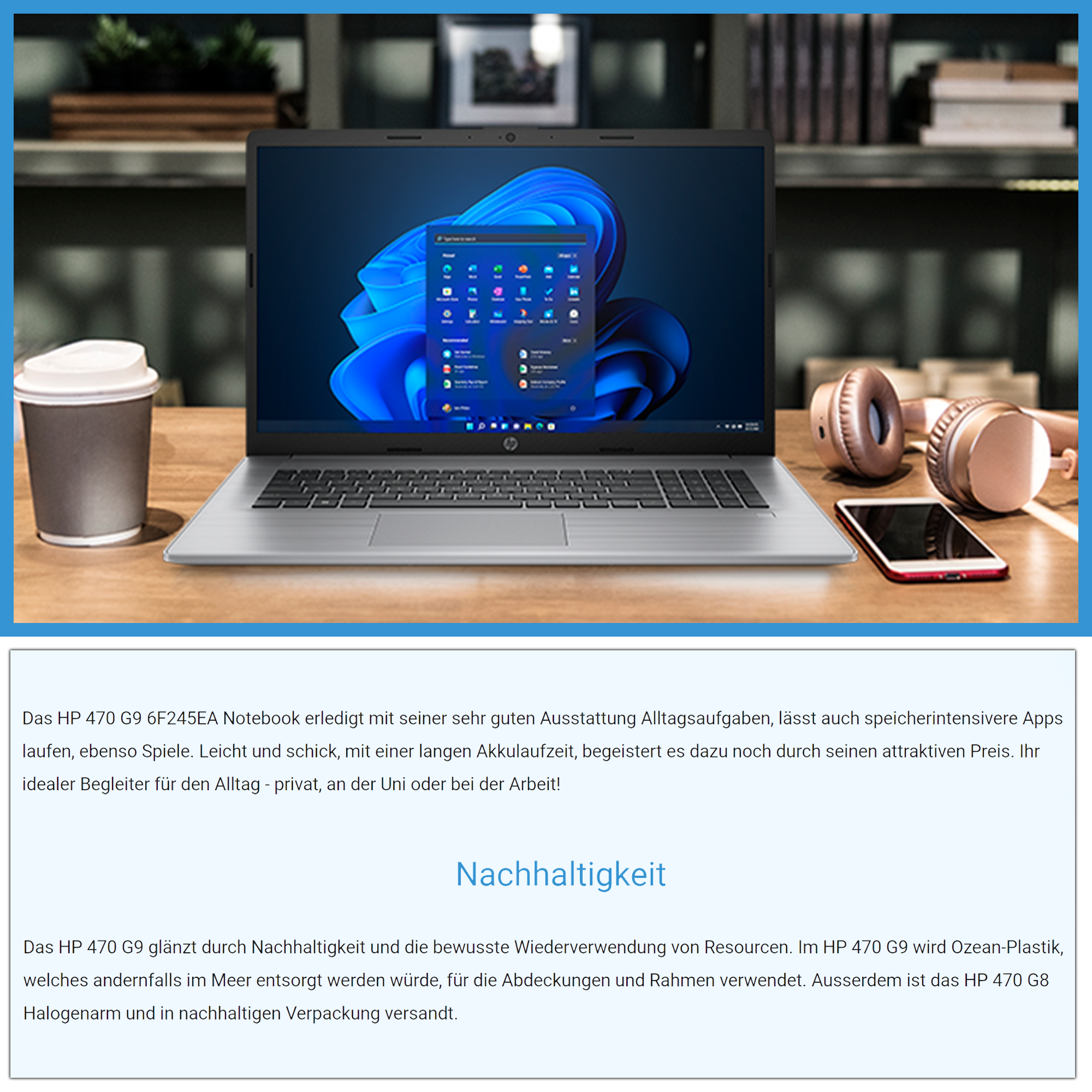 HP 470 G9 Laptop,17.3" FHD, i5-1235U, W11Pro, Numerische Tastatur