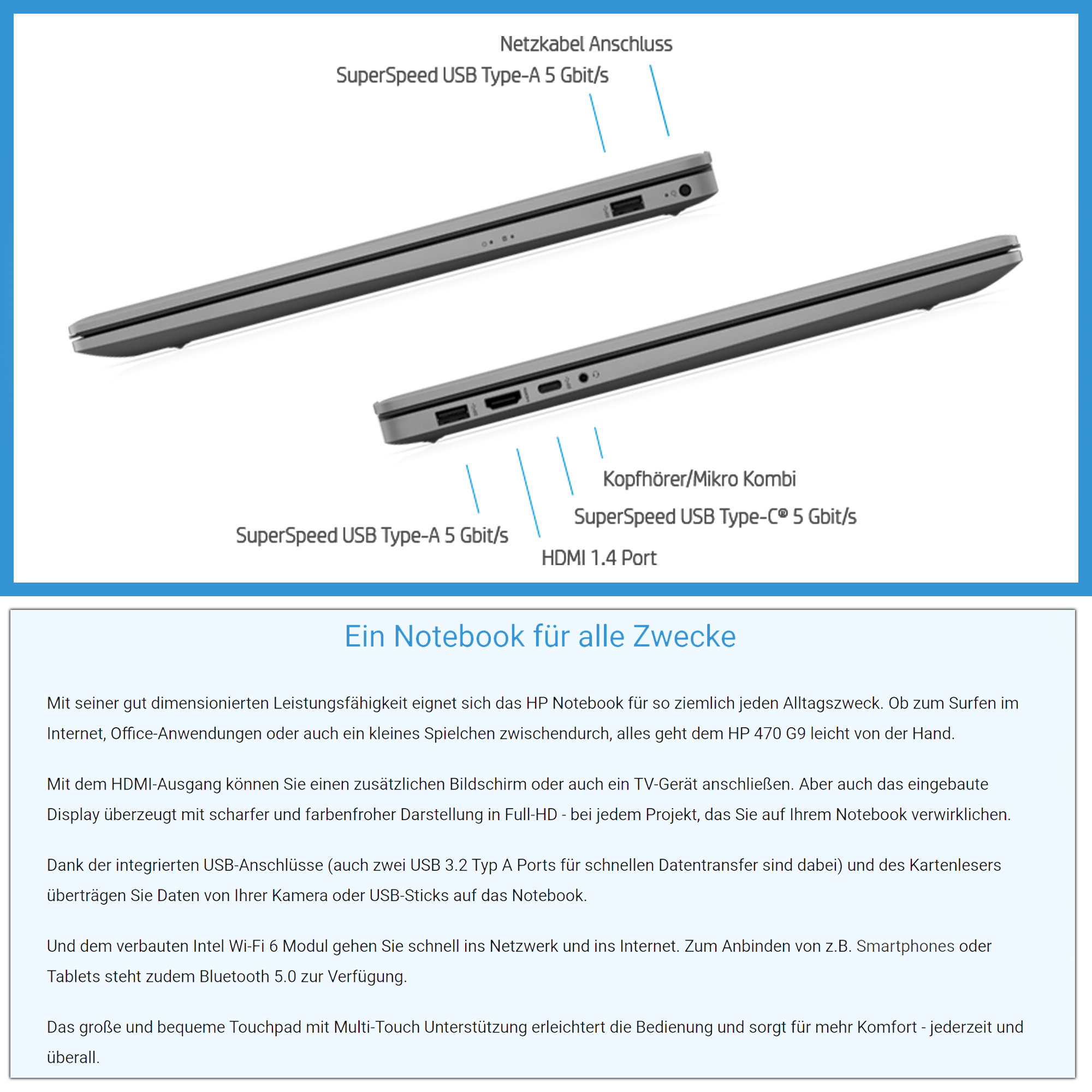 HP 470 G9 Laptop,17.3" FHD, i5-1235U, W11Pro, Numerische Tastatur