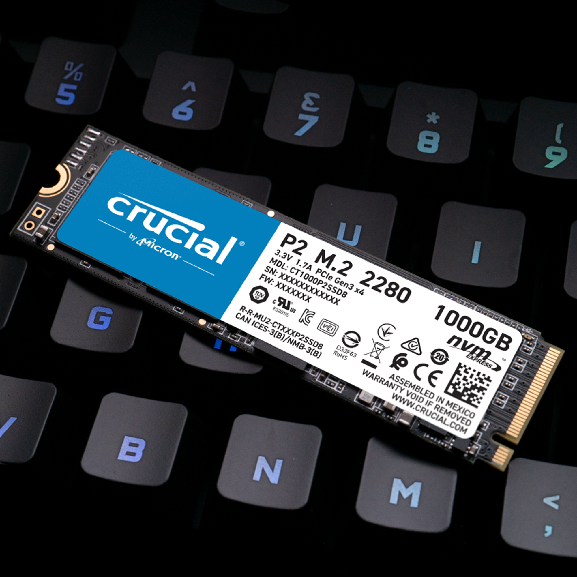 Crucial P2 1TB M.2 PCIe Gen3 NVMe Internes SSD - Bis zu 2400MB/s - CT1000P2SSD8