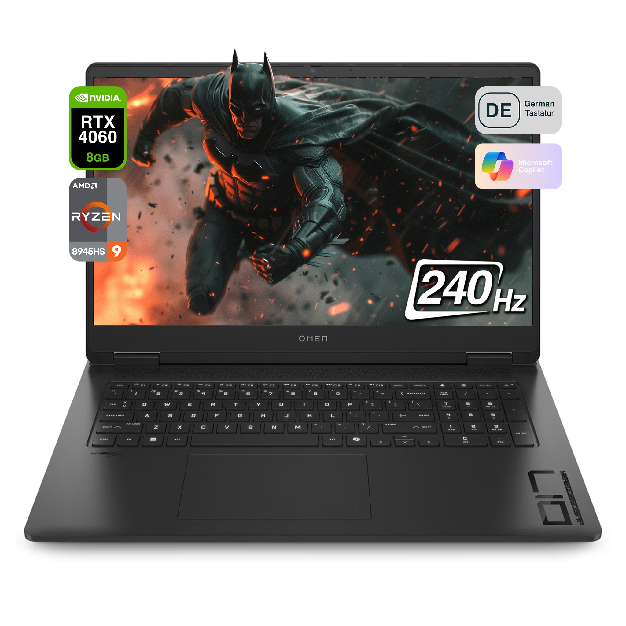 HP OMEN Gaming Laptop, Ryzen 9 8945HS, 17.3" QHD, RTX4060, RGB QWERTZ, W11Home