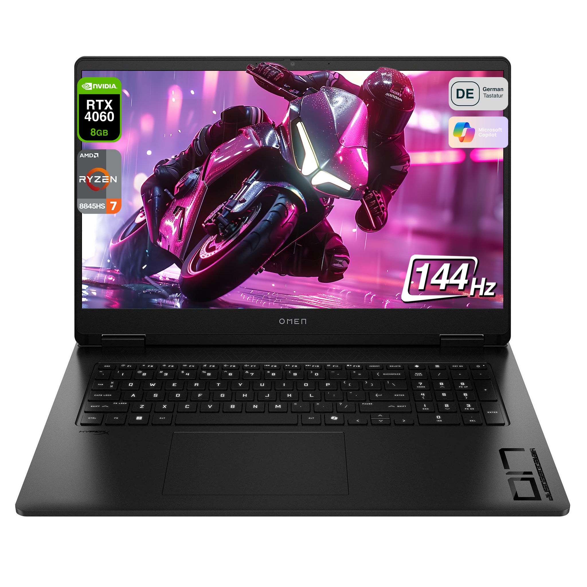 HP Omen 17 Gaming Laptop, Ryzen 7 8845HS, 17.3" FHD, RTX4060, QWERTZ (Used Acceptable)
