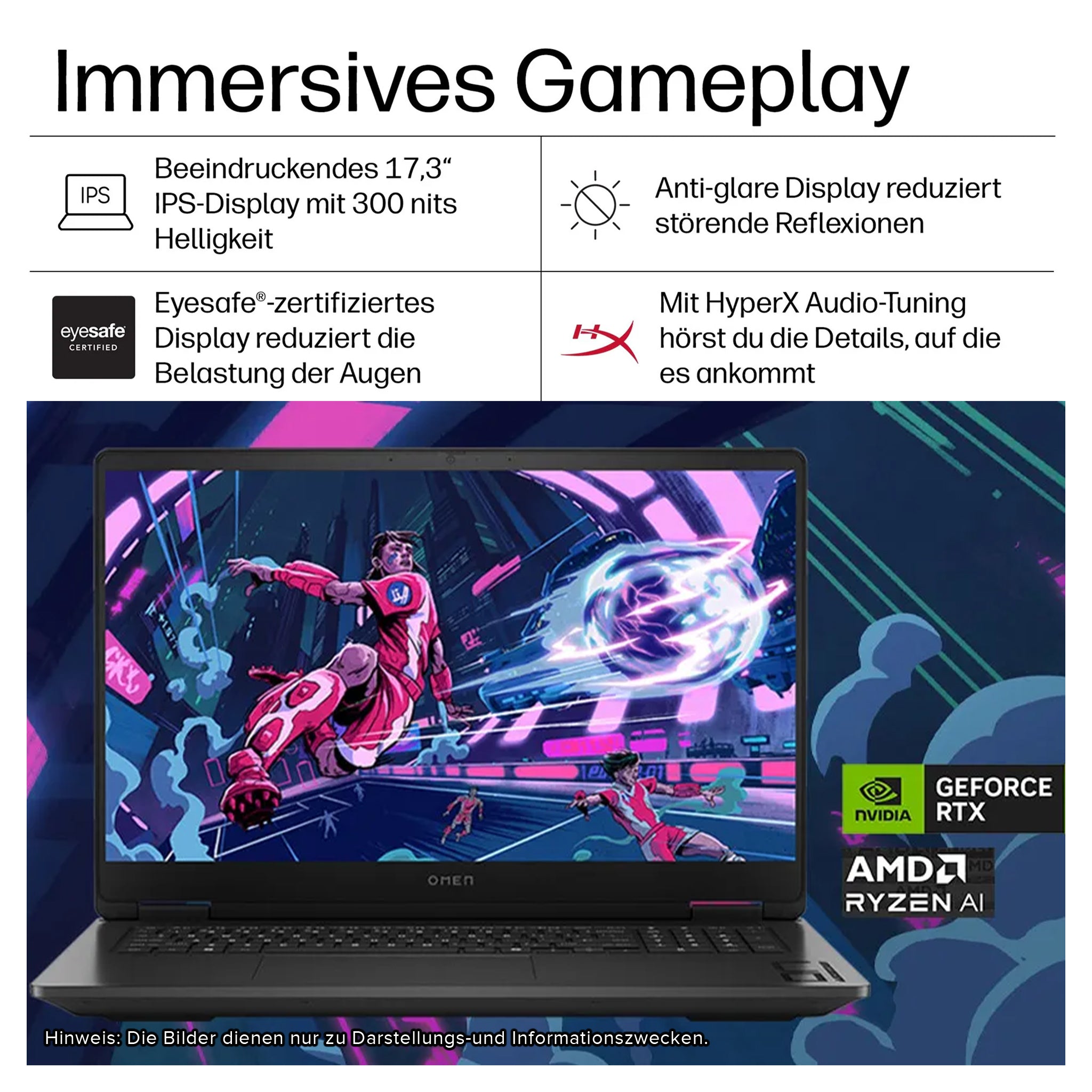 HP OMEN 17 Gaming Laptop, Ryzen 5 8645HS, 17.3" WUXGA 144Hz, RTX4060, RGB QWERTZ, (Gebraucht-Wie Neu)