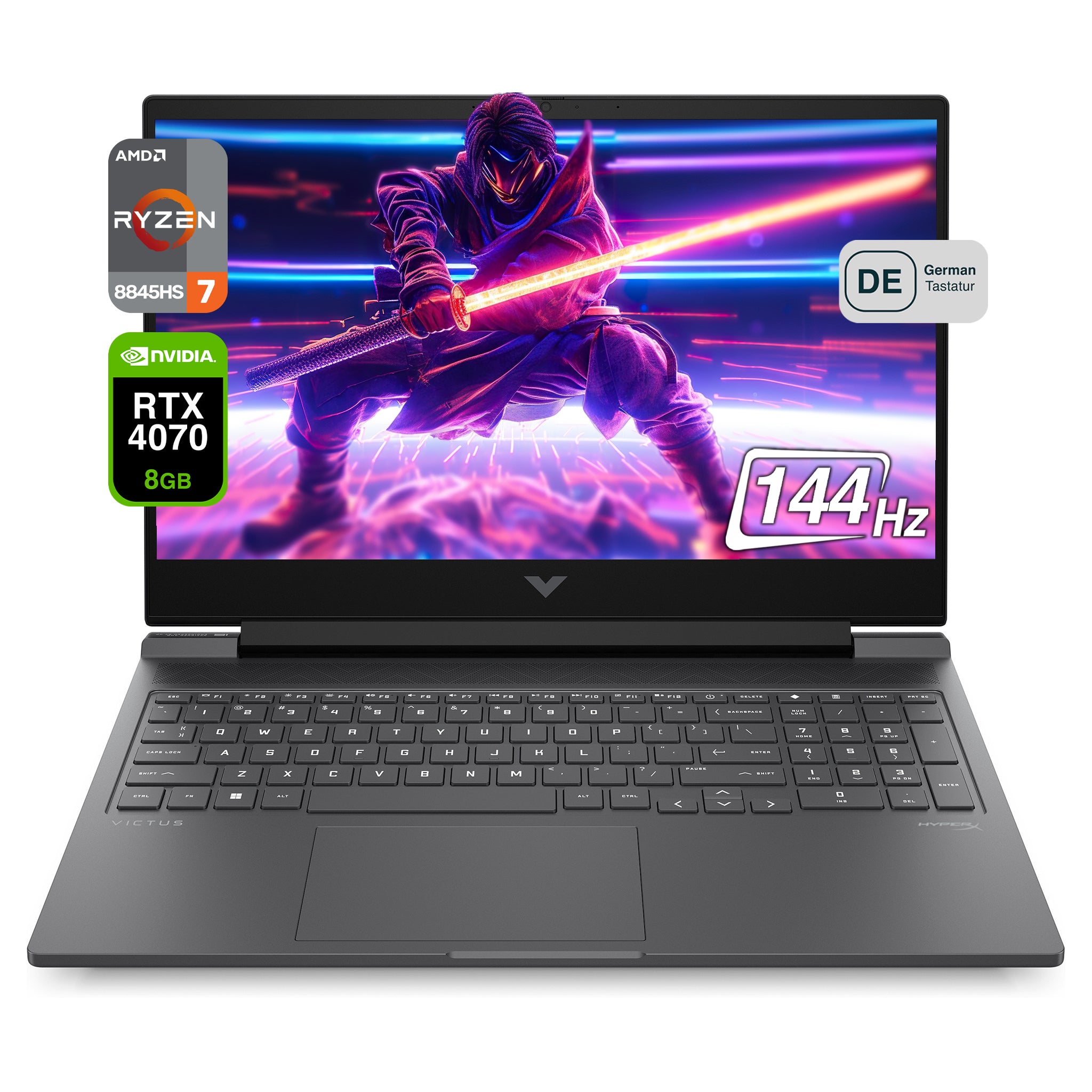 HP Victus 16 Gaming Laptop, Ryzen 7 8845HS, 16.1" FHD 144Hz, RTX4070, RGB QWERTZ, W11Home