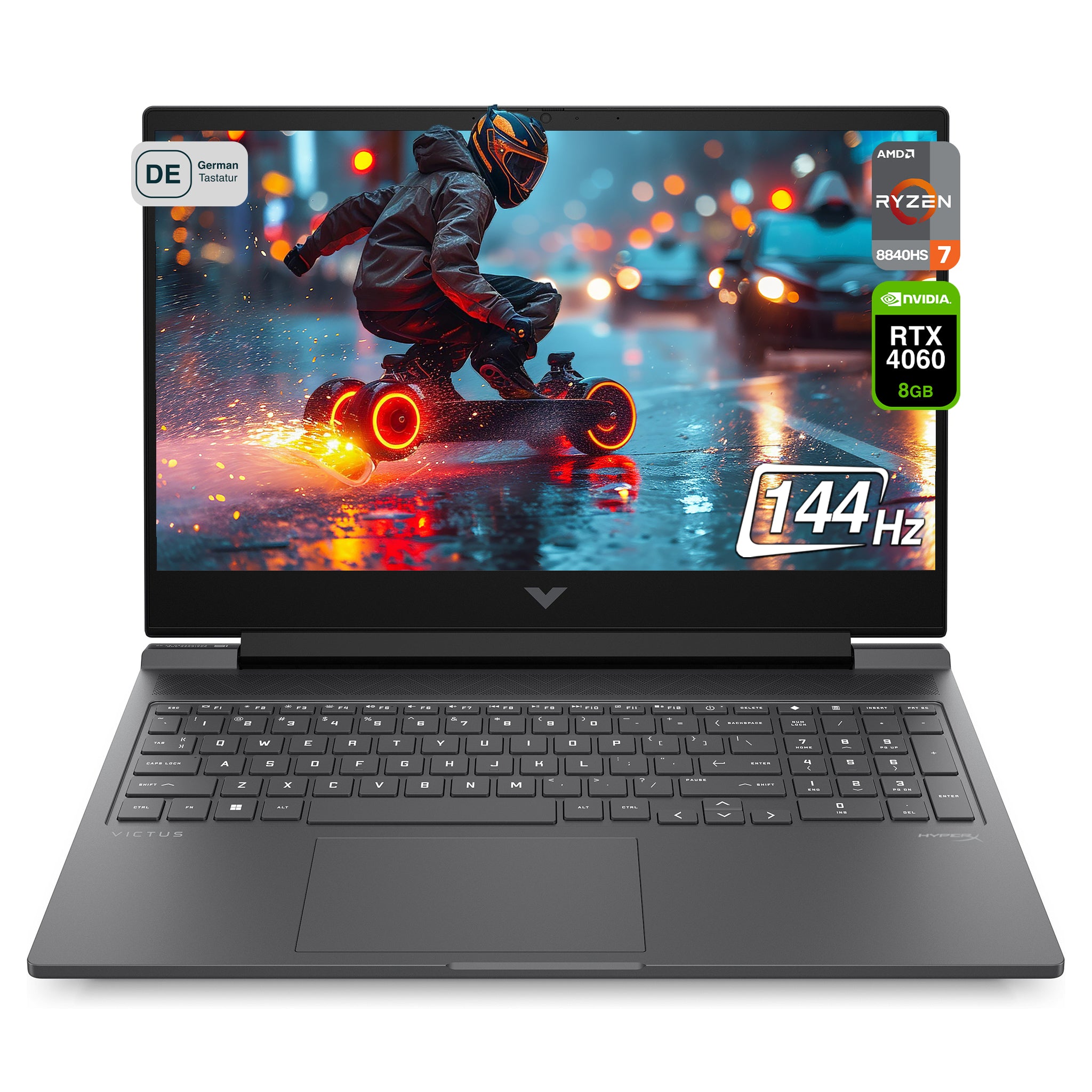 HP Victus 16 Gaming Laptop, Ryzen 7 8845HS, 16.1" FHD 144 Hz, RTX4060, RGB QWERTZ