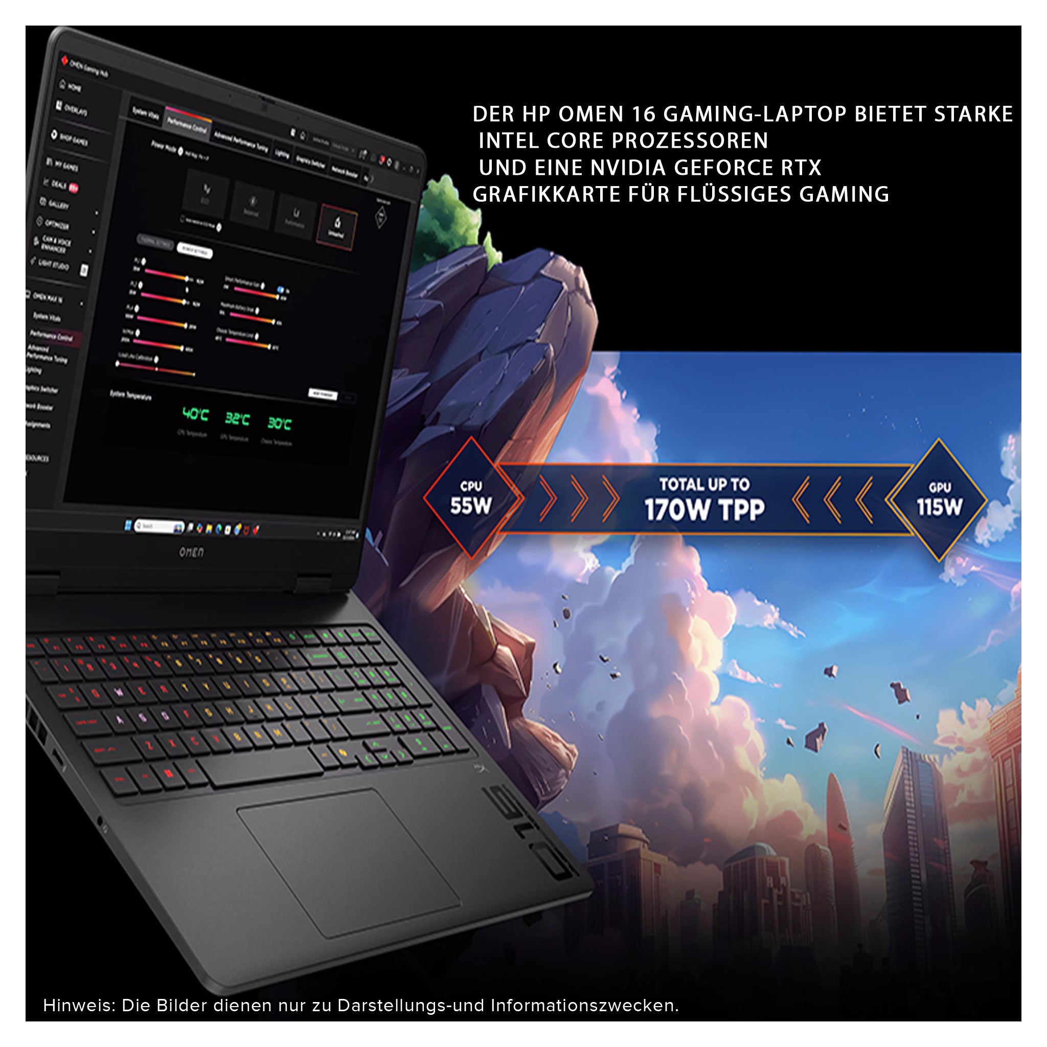 HP Omen 16 Gaming Laptop, Ryzen 9 8940HX, 16" FHD (1920x1200) IPS 144Hz, RTX 5070, Deutsches Tastatur-Layout,W11 Pro