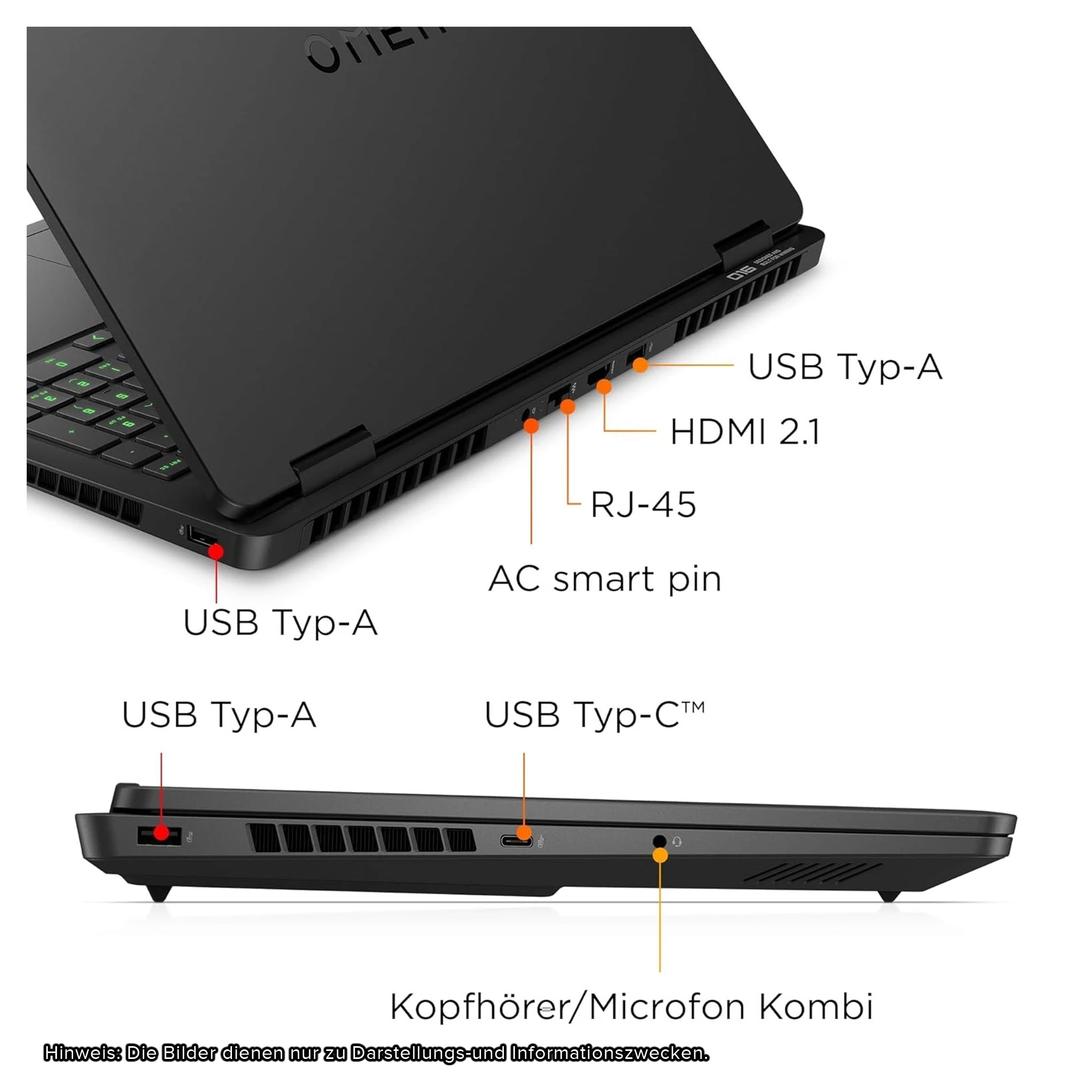 HP OMEN 16 Gaming Laptop, Ryzen 9-8940HX, 16" (1920x1200) IPS 144Hz, RTX5060, 4-zone RGB QWERTZ Tastatur, W11 Pro