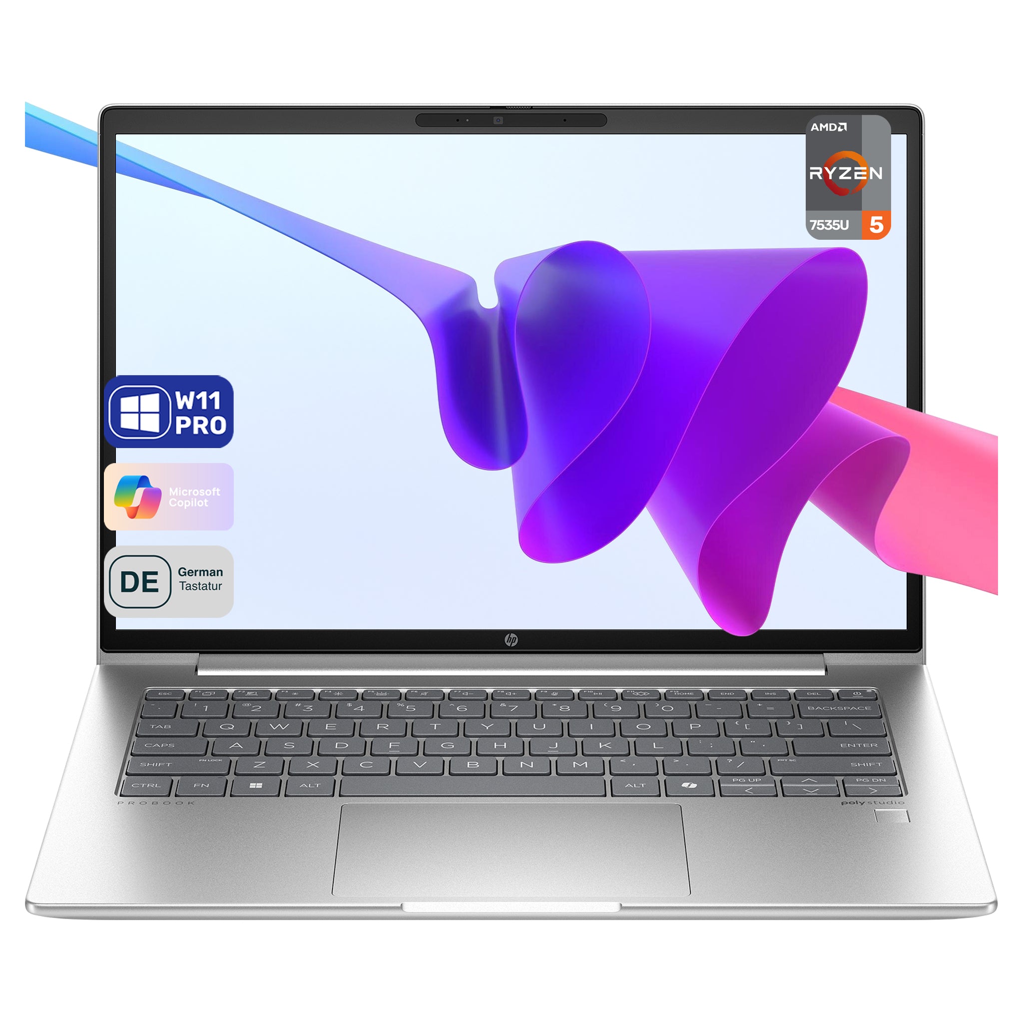 HP ProBook 445 G11 Laptop, Ryzen 5 7535U, 14" WUXGA, QWERTZ Tastatur, W11Pro