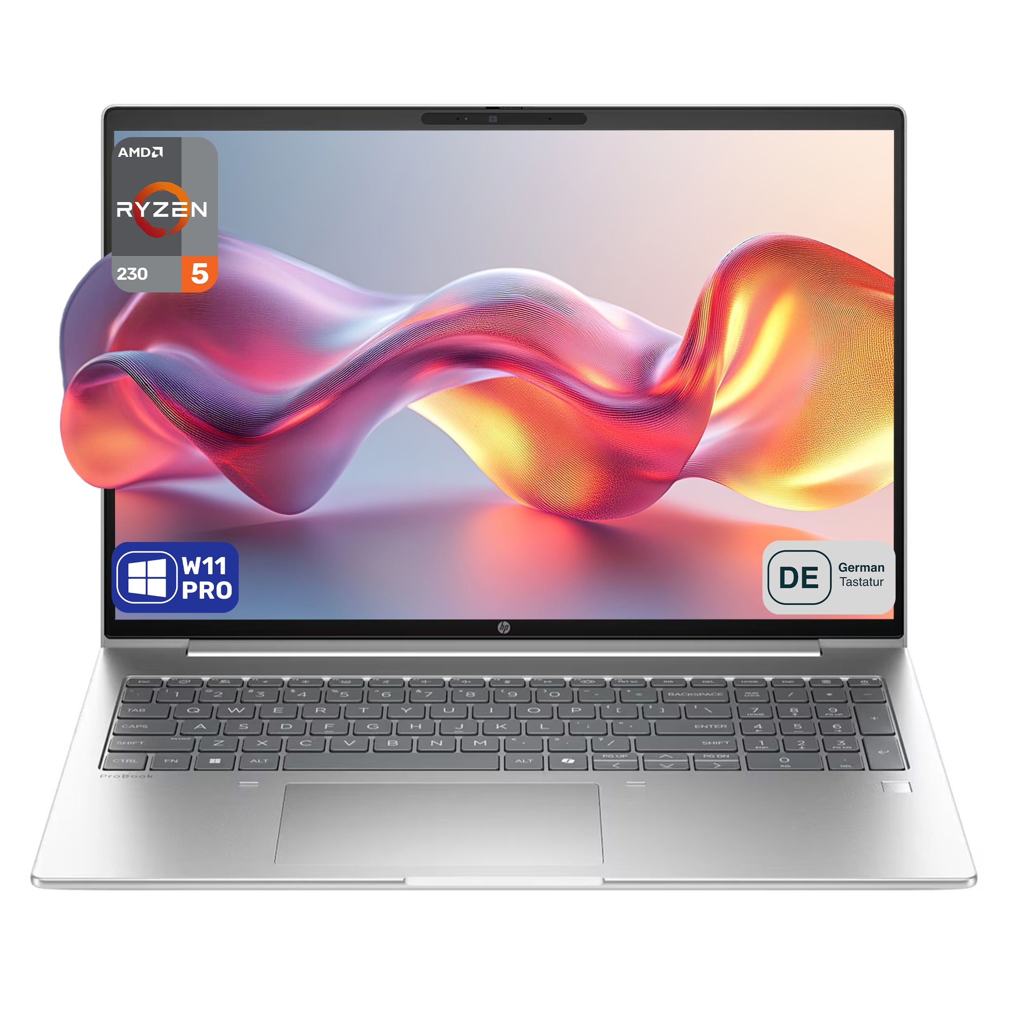 HP ProBook 4 G1a AI PC Business Laptop, Ryzen 5 230, 16" WUXGA Display, Radeon 760M, Deutsches Tastatur-Layout, W11 Pro, Silber