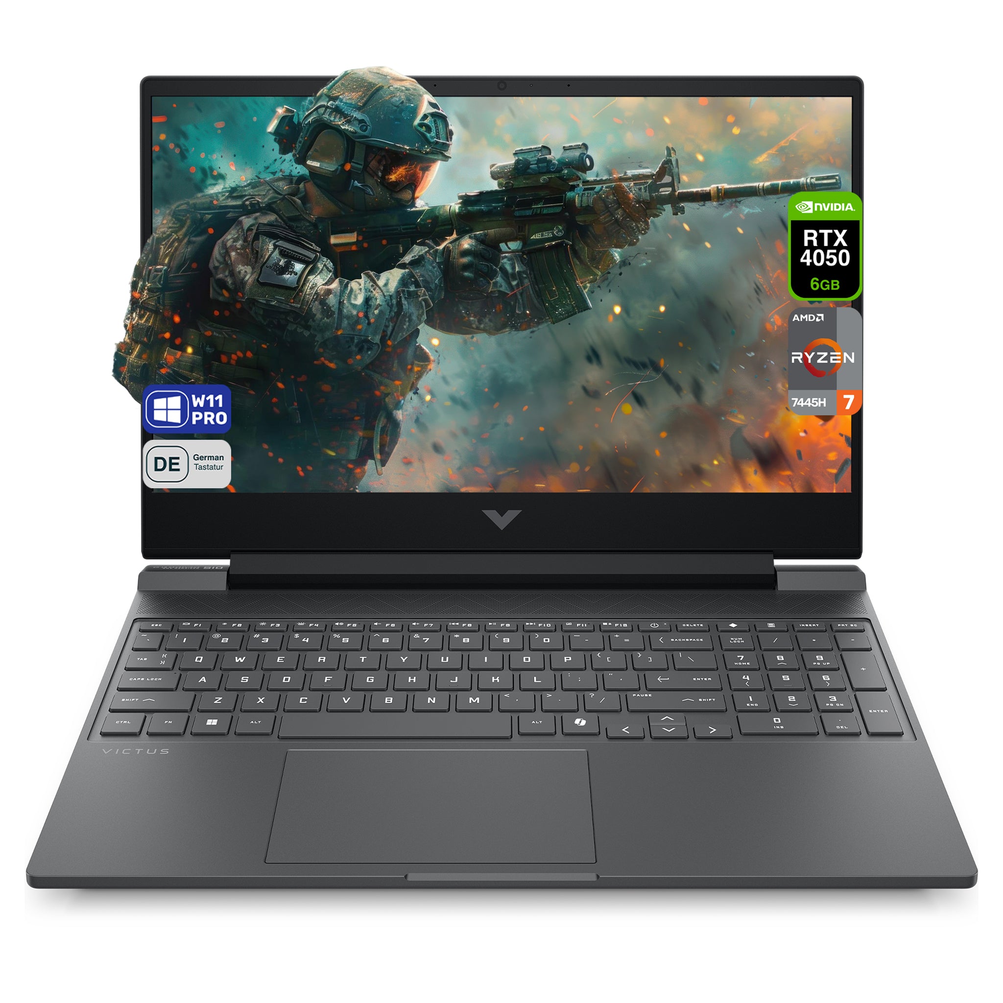 HP Victus 15 Gaming Laptop, Ryzen 7 7445H, 15.6" FHD (1920x1080), RTX 4050, Deutsches Tastatur-Layout, Windows 11 Pro