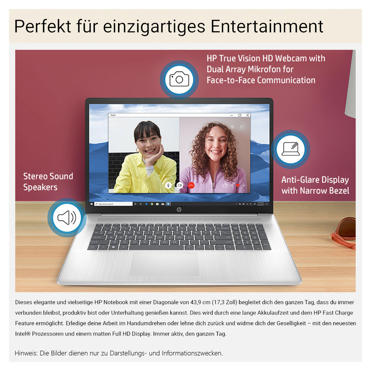 HP 17 Business Laptop, AMD Ryzen 7 7730U, 17,3″ Full HD IPS (1920 × 1080), deutsches Tastaturlayout, Windows 11 Home, Silber