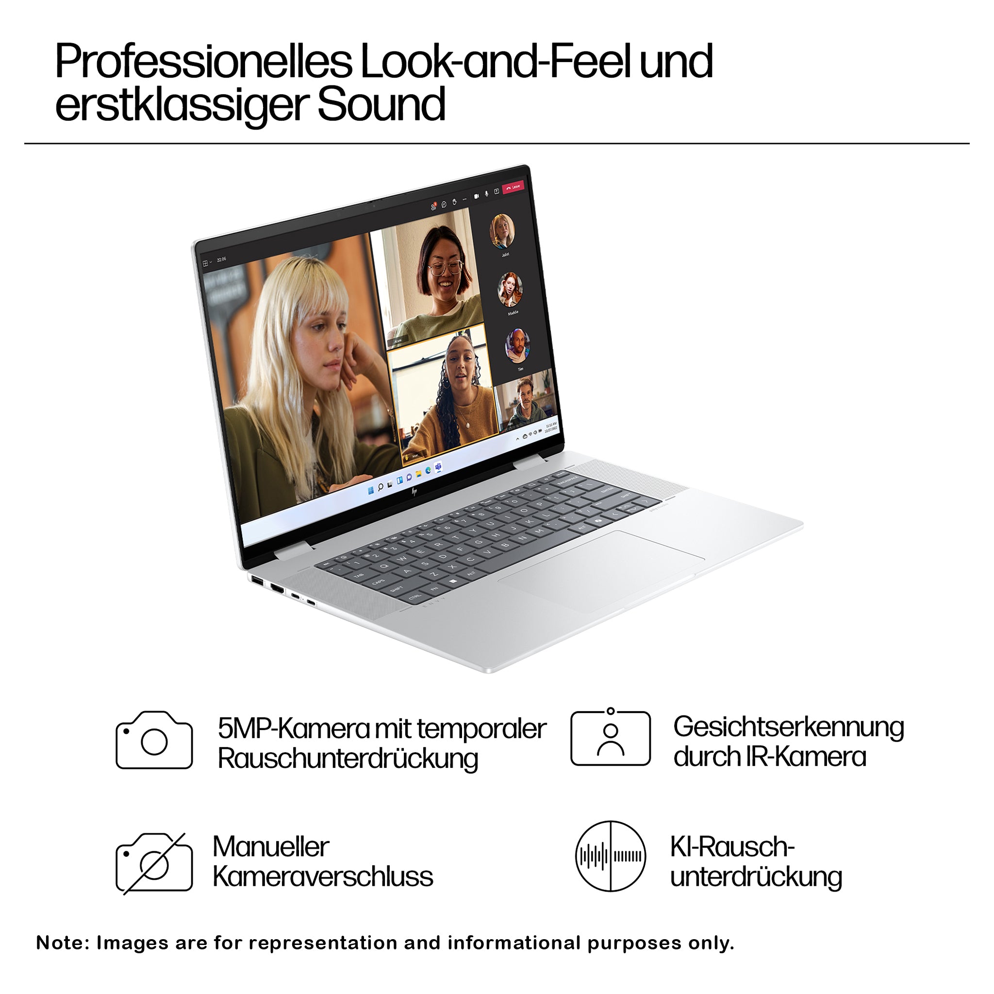 HP ENVY x360 2-in-1 Laptop, Core Ultra 7 155U, 16" 2K Touchscreen (1920×1200), Wi-Fi 7, Deutsches Tastatur-Layout, Windows 11 Home