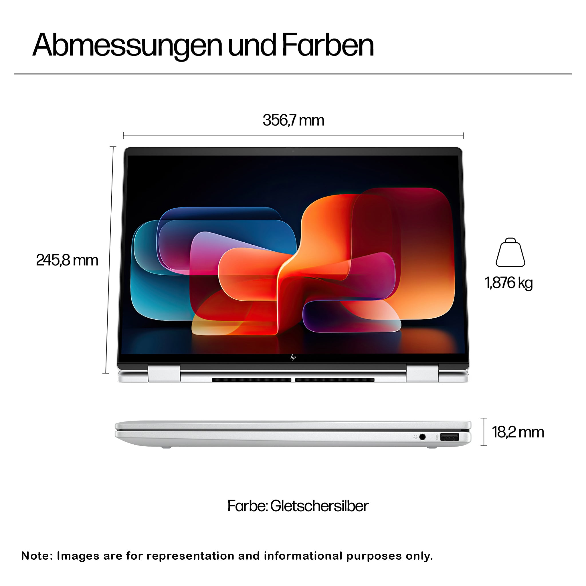 HP ENVY x360 2-in-1 Laptop, Core Ultra 7 155U, 16" 2K Touchscreen (1920×1200), Wi-Fi 7, Deutsches Tastatur-Layout, Windows 11 Home