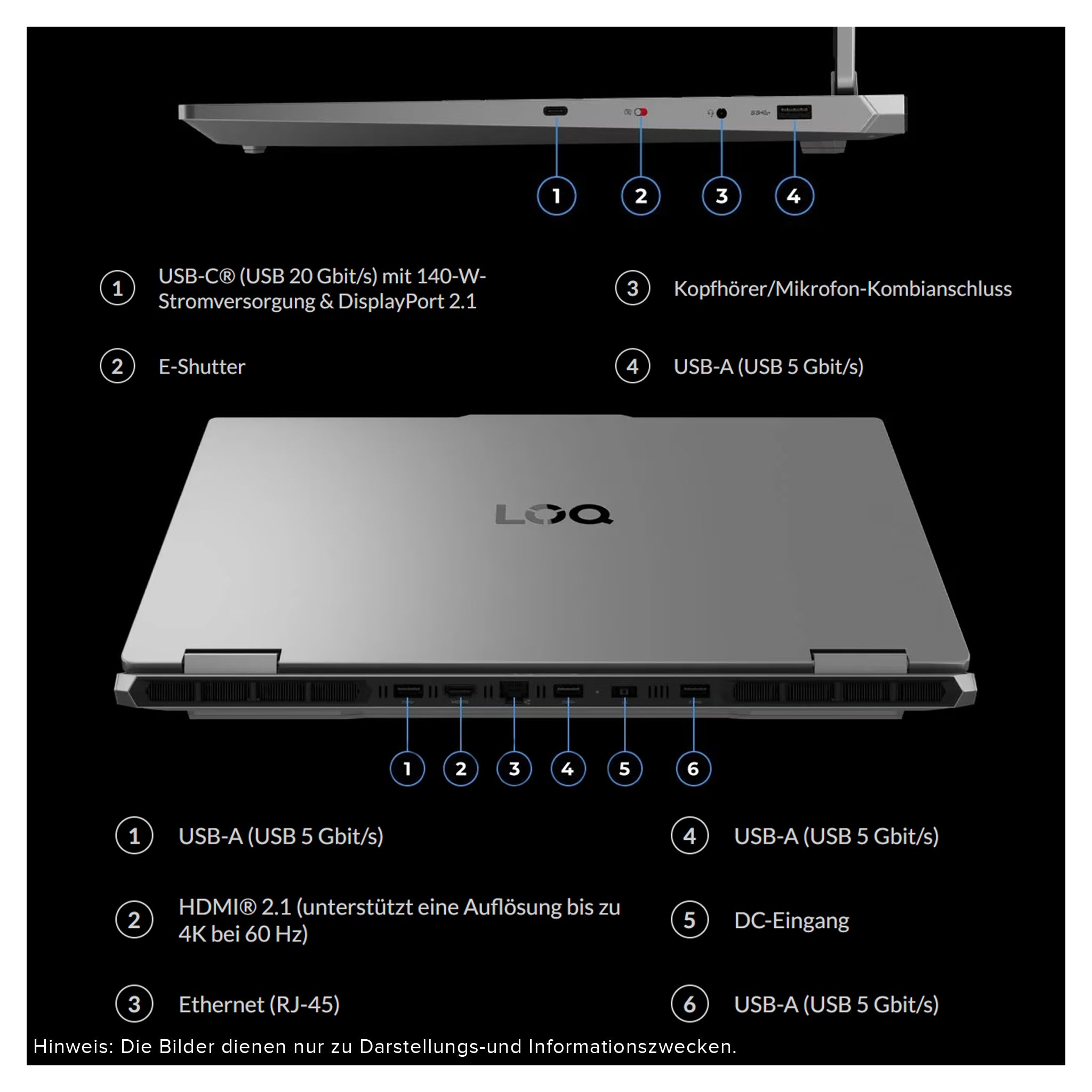 Lenovo LOQ Gaming AI Laptop, i7-14700HX, 17.3" FullHD, RTX5070, QWERTZ Tastatur