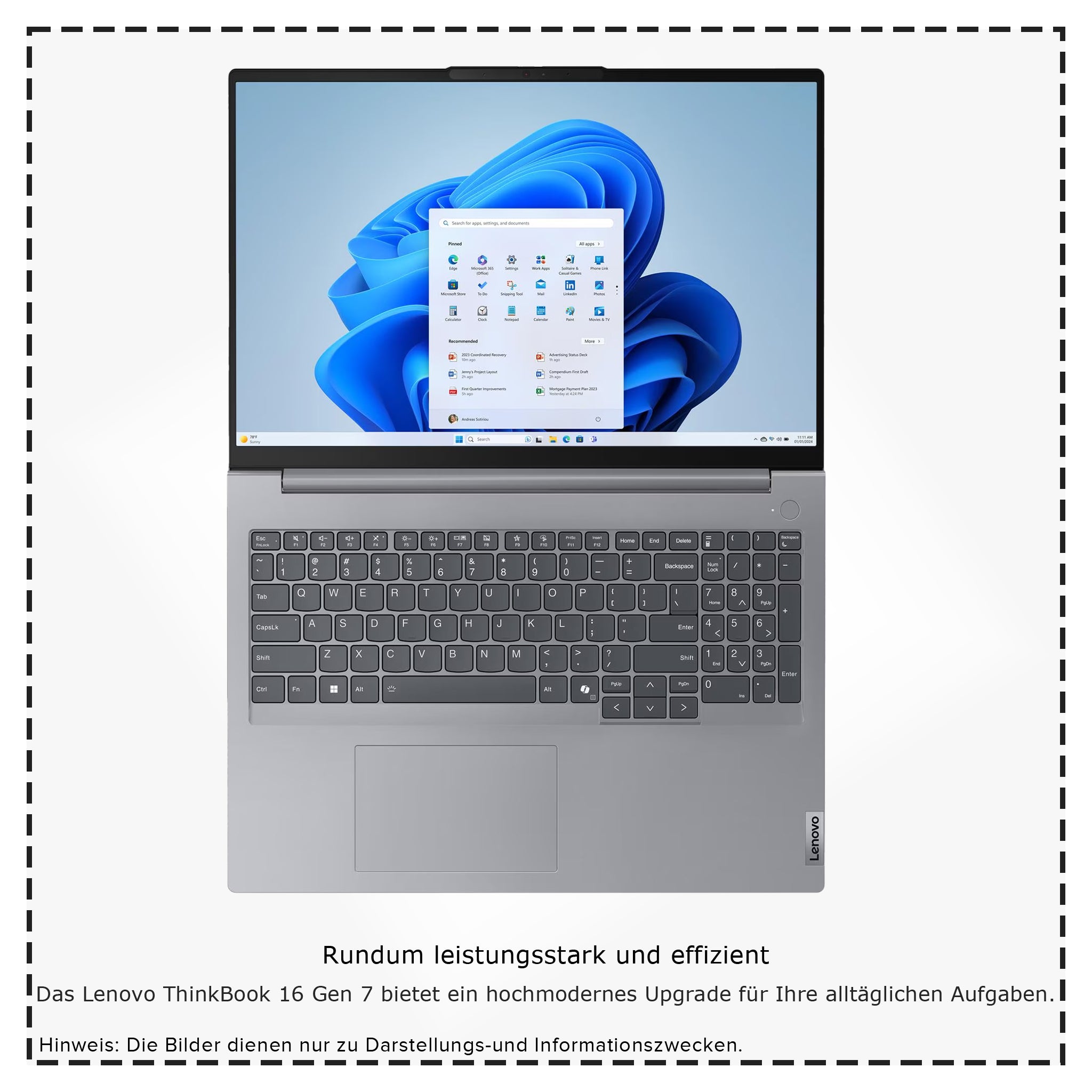 Lenovo ThinkBook 16 G7 ARP Business Laptop, Ryzen 5-7533HS, 16" WUXGA, QWERTY Tastatur, W11 Pro