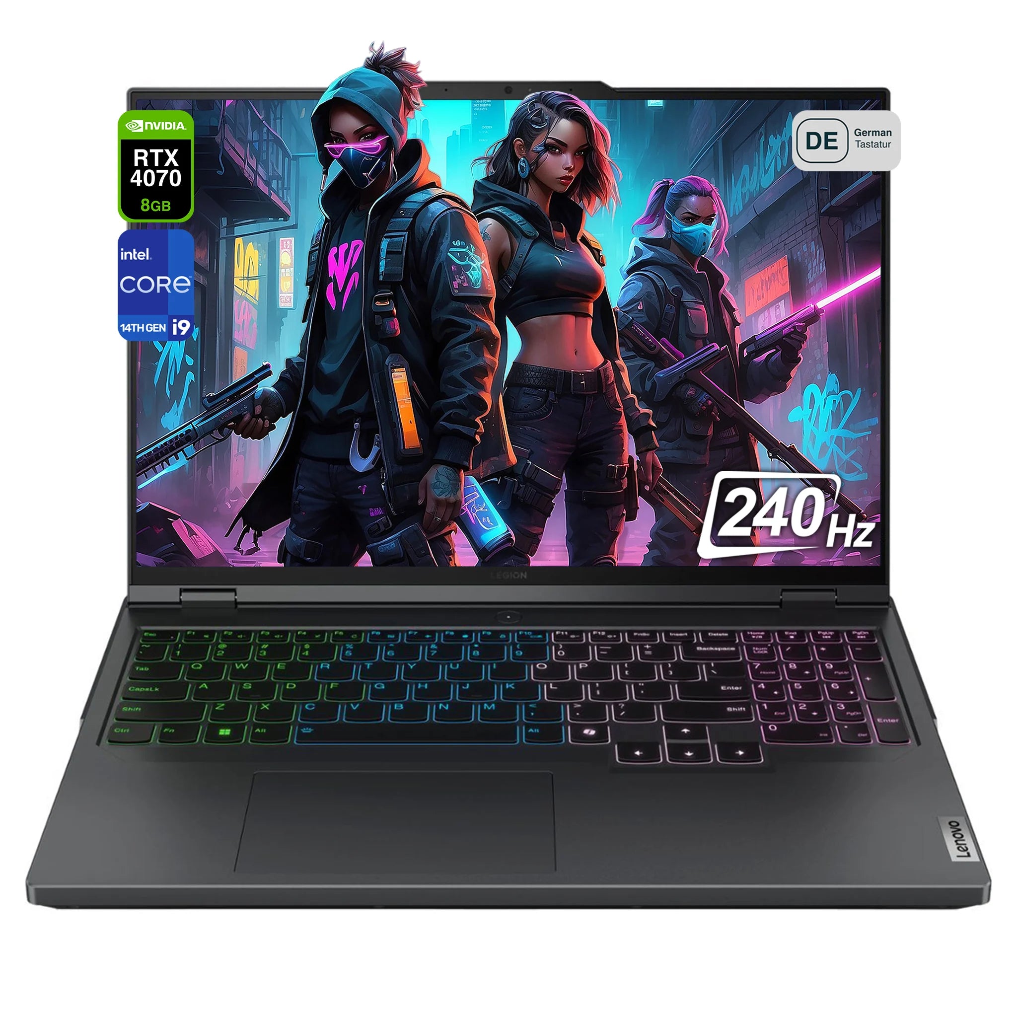 Lenovo Legion Pro 5i Gaming Laptop, i9-14900HX, 16" WQXGA, RTX4070, RGB QWERTZ, W11Pro, Grey, MousePad