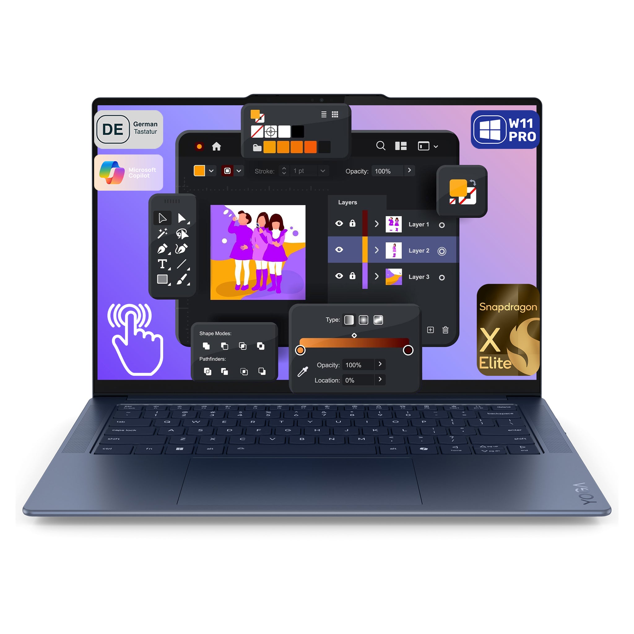 Lenovo Yoga Slim 7x Gen 9 Laptop, Snapdragon X Elite X1E78100, 14.5" 3K Touchscreen, QWERTZ