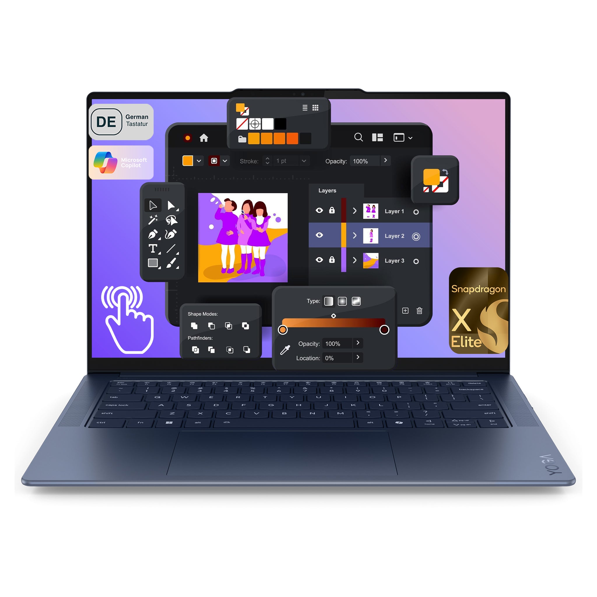 Lenovo Yoga Slim 7x Gen 9 Laptop, Snapdragon X Elite X1E78100, 14.5" 3K Touchscreen, QWERTZ