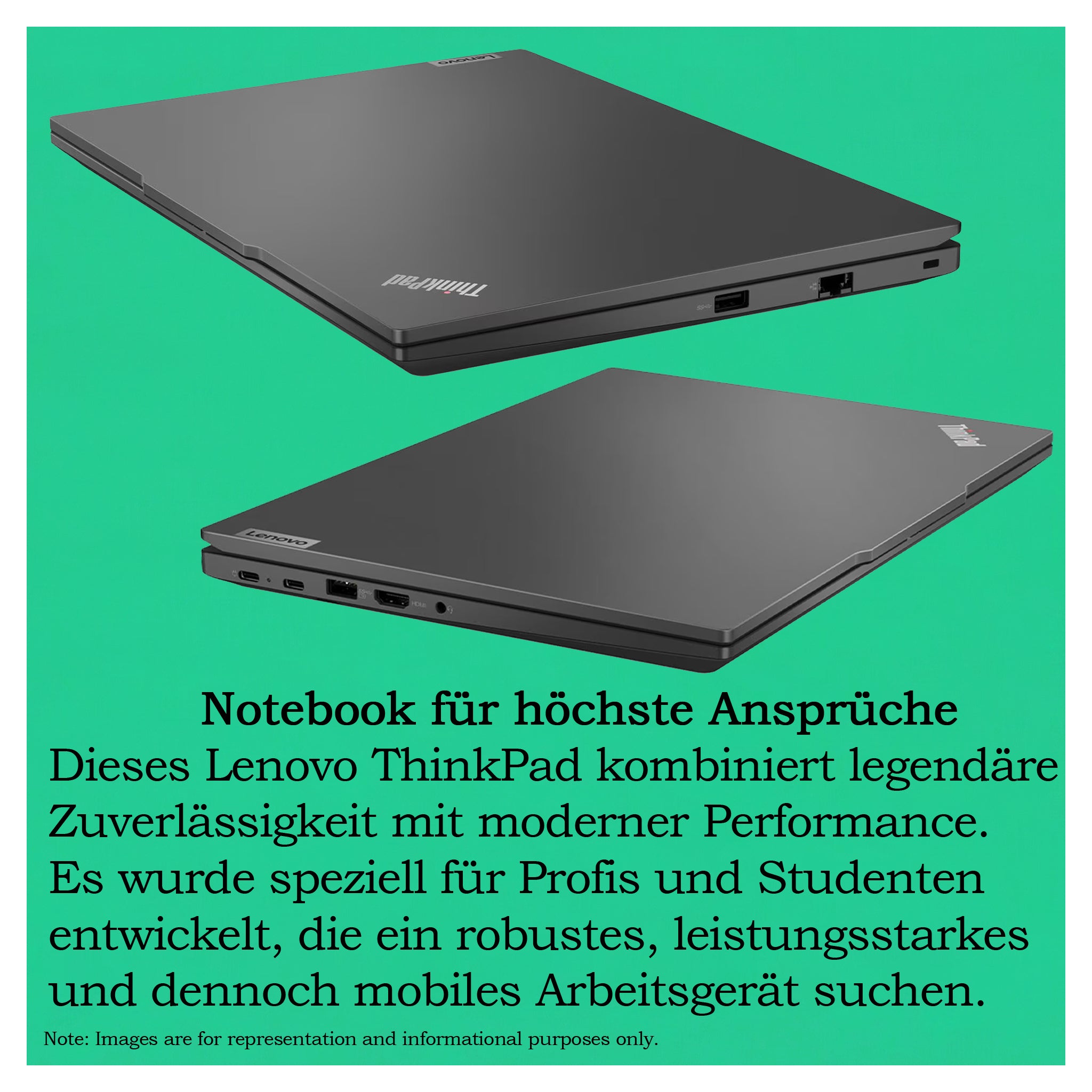 Lenovo ThinkPad E14 Gen 5 Business Laptop, Ryzen 5 7530U, 14" WUXGA (1920x1200) Display, Radeon Graphics, Deutsches Tastatur-Layout, W11 Pro, Schwarz