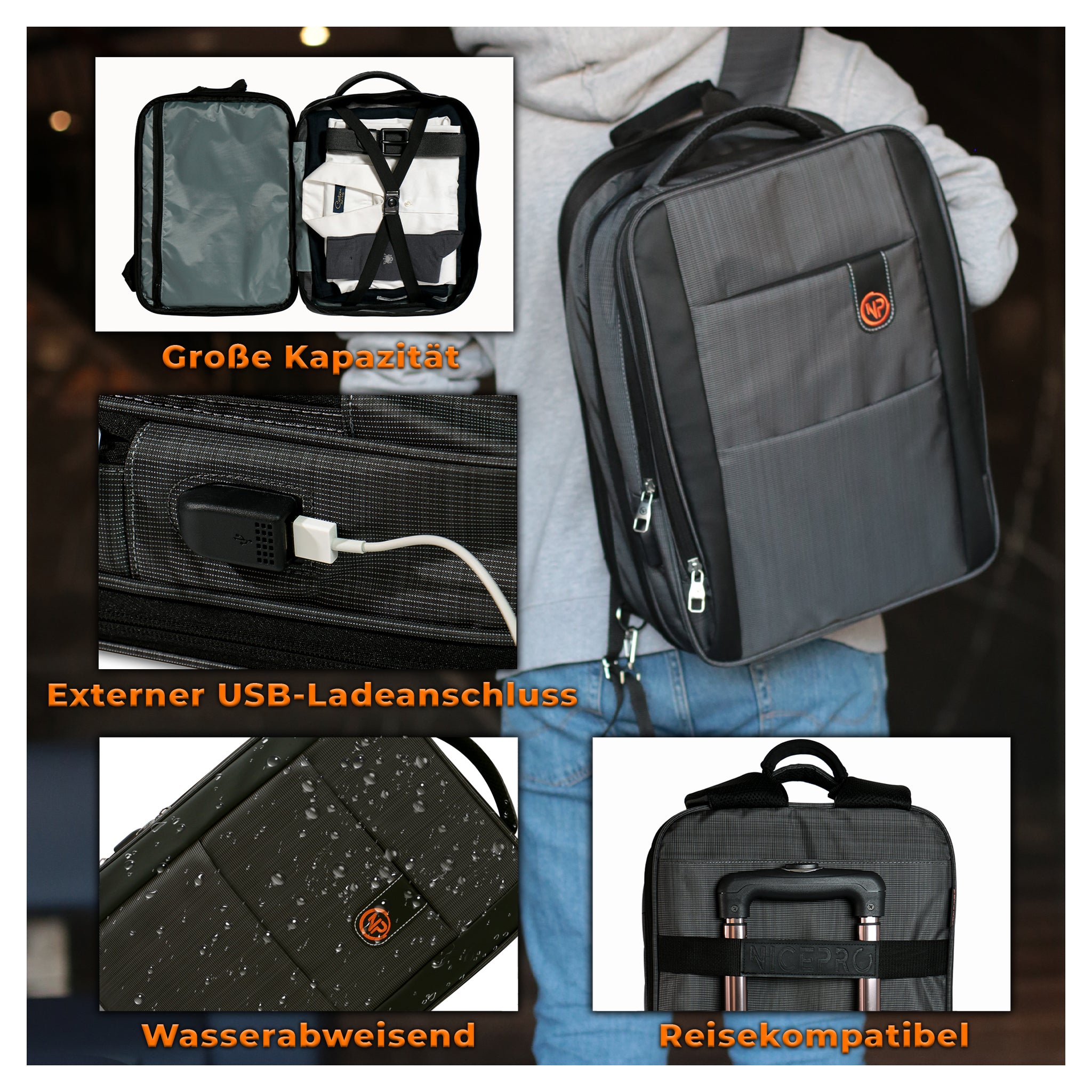 NPO, Travela Reiserucksack, 15,6 Zoll Laptop Rucksack, Unisex