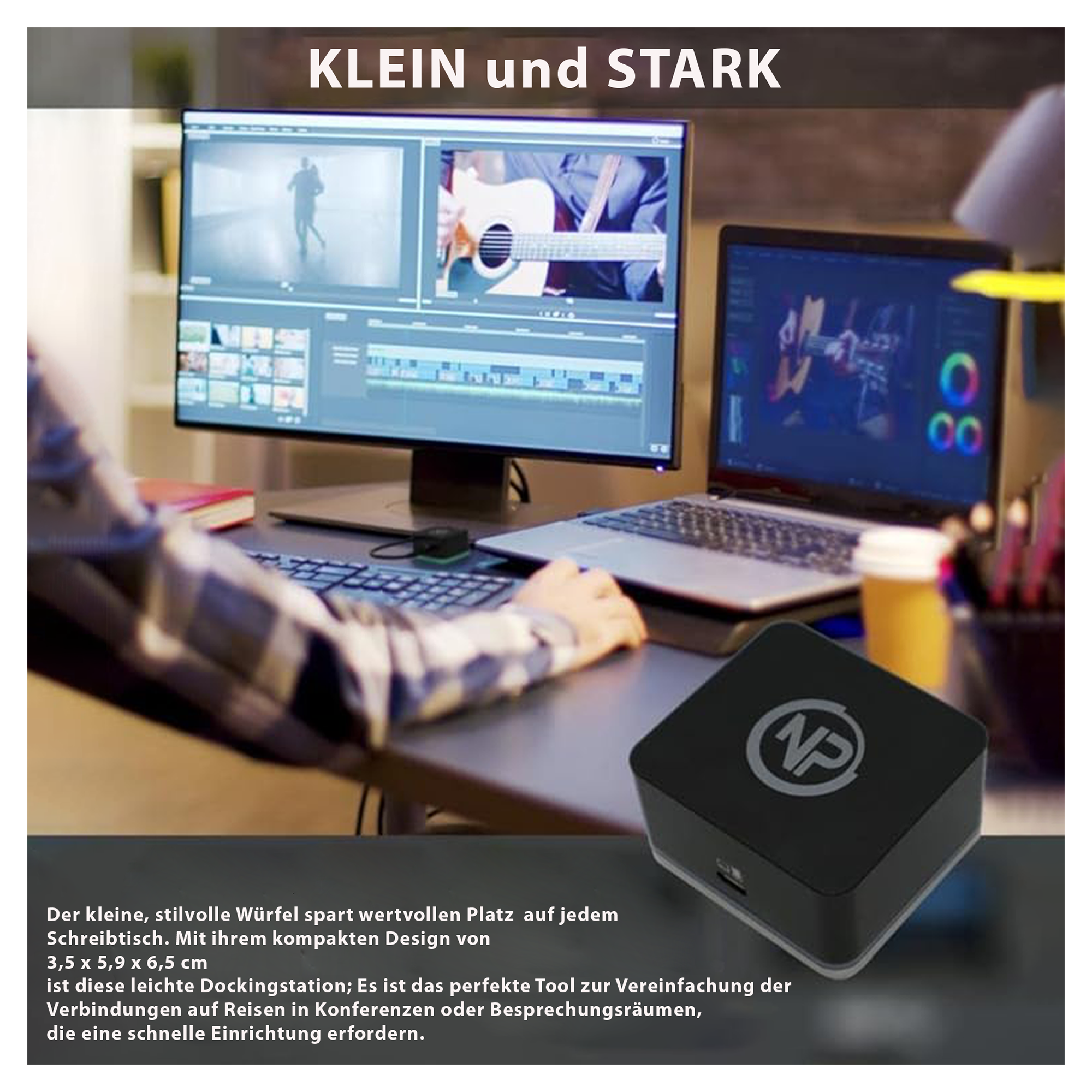 NPO USB C Cube - Mini Docking Station, Compatible with Thunderbolt 3 Ports and Specific USB-C Systems (Connect 1x HDMI up to 4K @ 30Hz Monitor, Ethernet, 3x USB Ports)