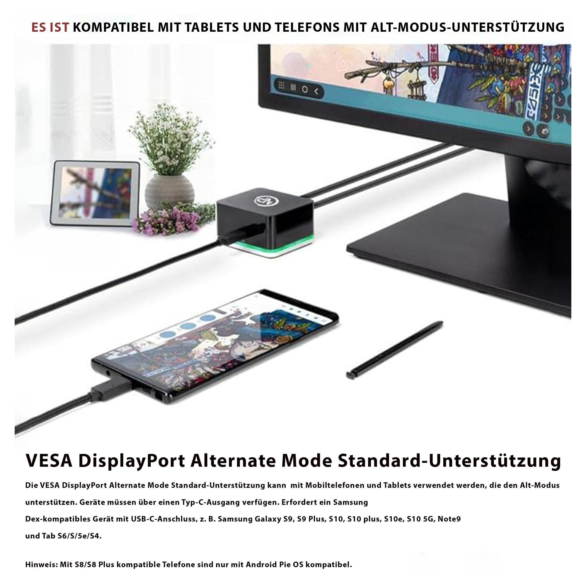 NPO USB C Cube - Mini Docking Station, Compatible with Thunderbolt 3 Ports and Specific USB-C Systems (Connect 1x HDMI up to 4K @ 30Hz Monitor, Ethernet, 3x USB Ports)