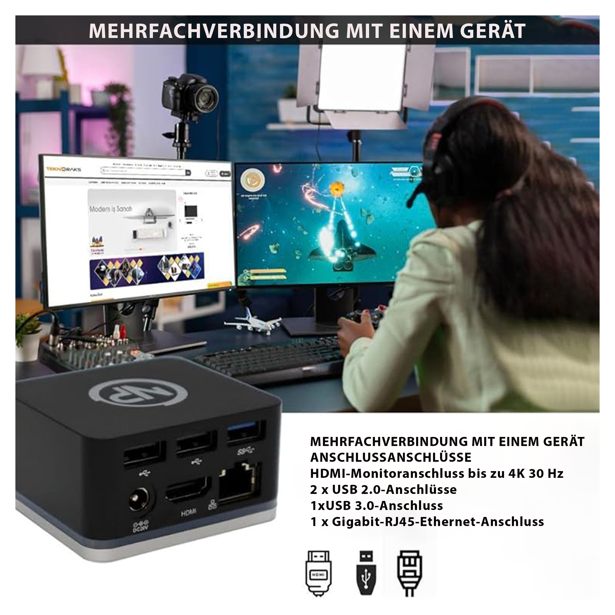 NPO USB C Cube - Mini Docking Station, Compatible with Thunderbolt 3 Ports and Specific USB-C Systems (Connect 1x HDMI up to 4K @ 30Hz Monitor, Ethernet, 3x USB Ports)