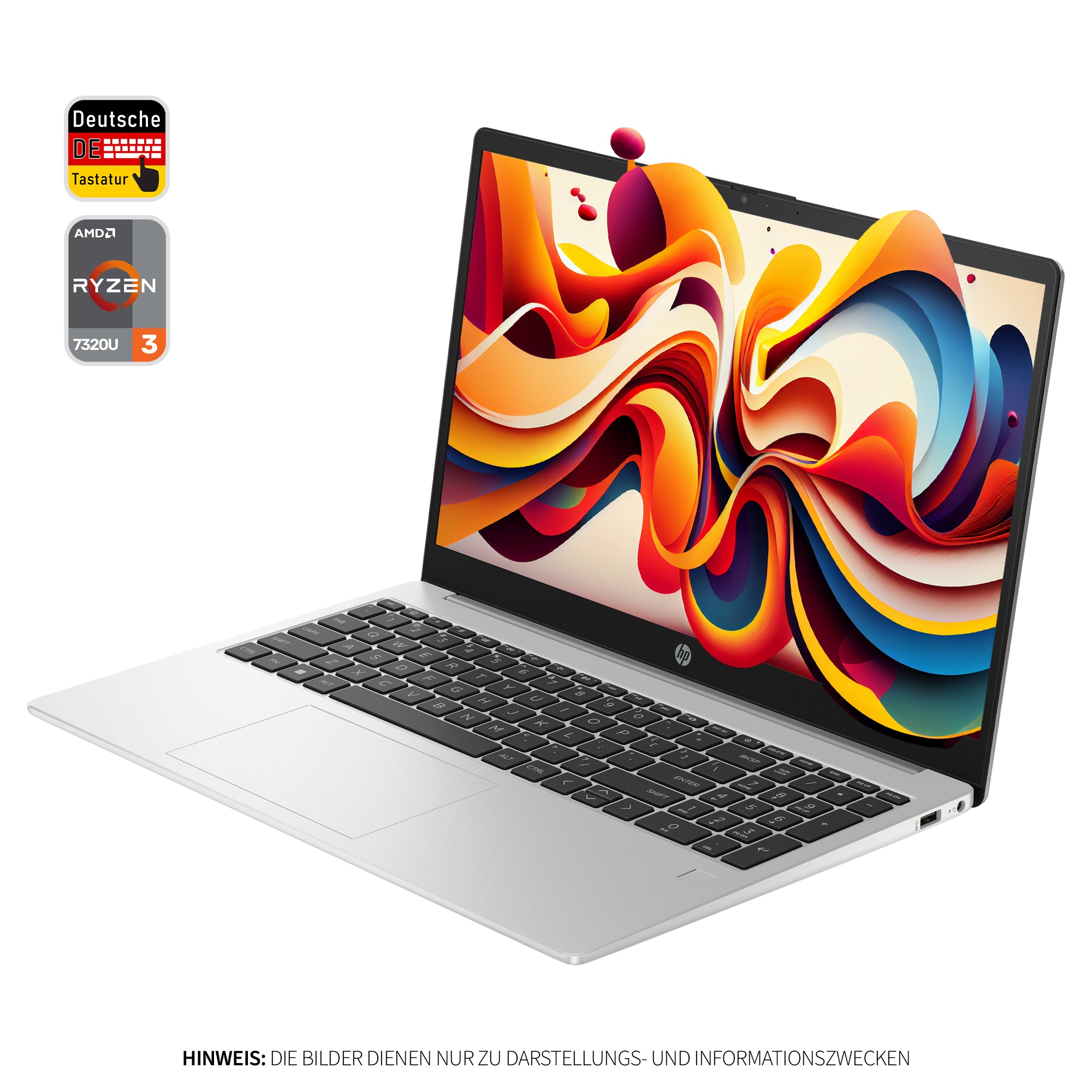 HP 255 G10 Business Laptop, AMD Ryzen™ 3 7320U, 15.6" Full HD (1920x1080), AMD Radeon 610M, Wi-Fi 6, Deutsches Tastatur Layout, Windows 11 Home, Silber