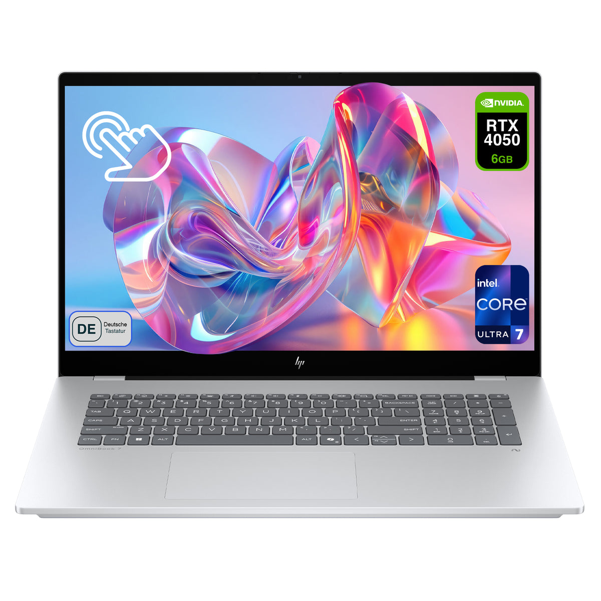 HP OmniBook 7 Next Gen AI 17, Intel Core Ultra 7 258V, 17,3″ FHD IPS Touchscreen (1920×1080), NVIDIA RTX 4050 6 GB, DE Tastatur, Windows 11 Home, Silber