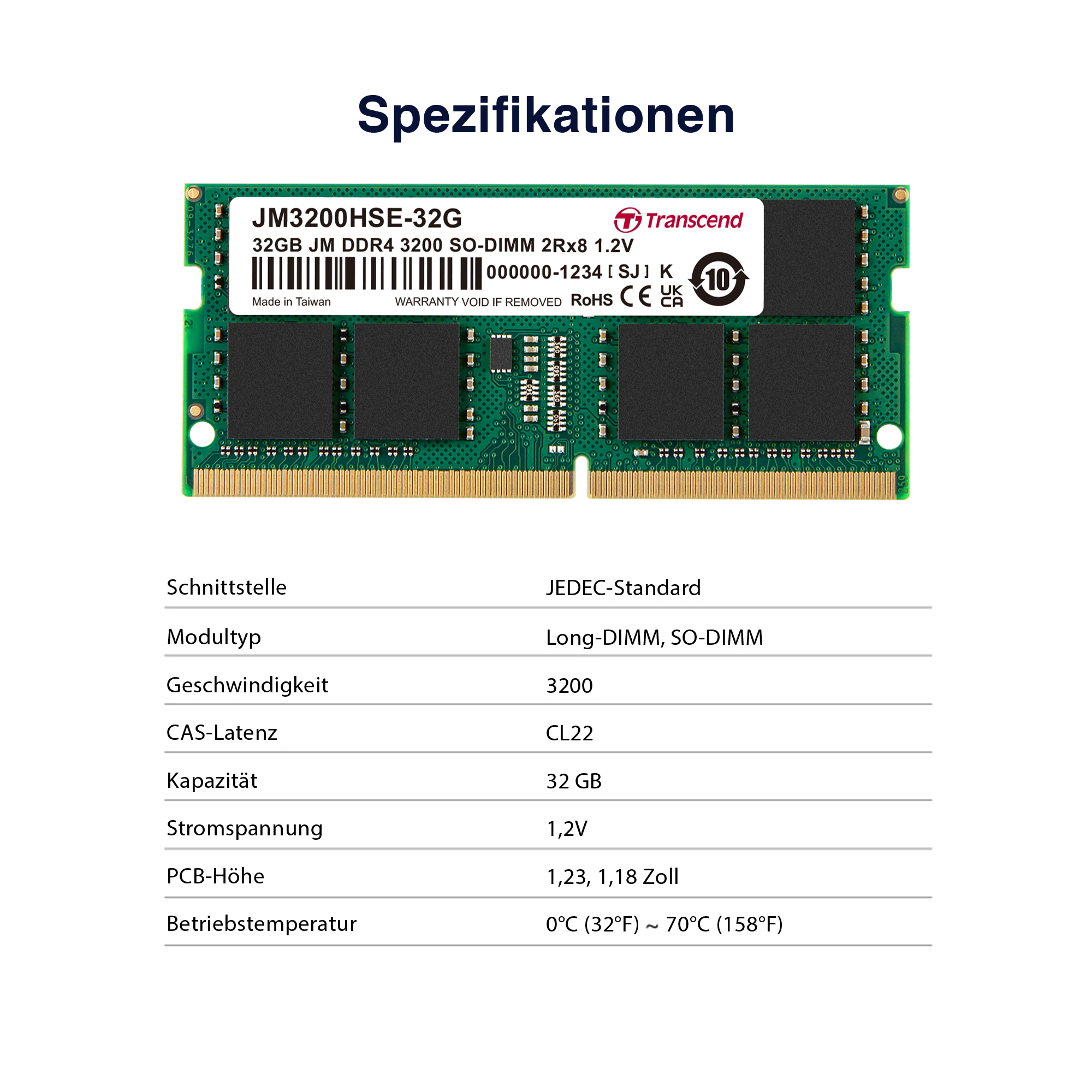 Transcend 32GB JM DDR4 3200 SO-DIMM 2Rx8 2Gx8