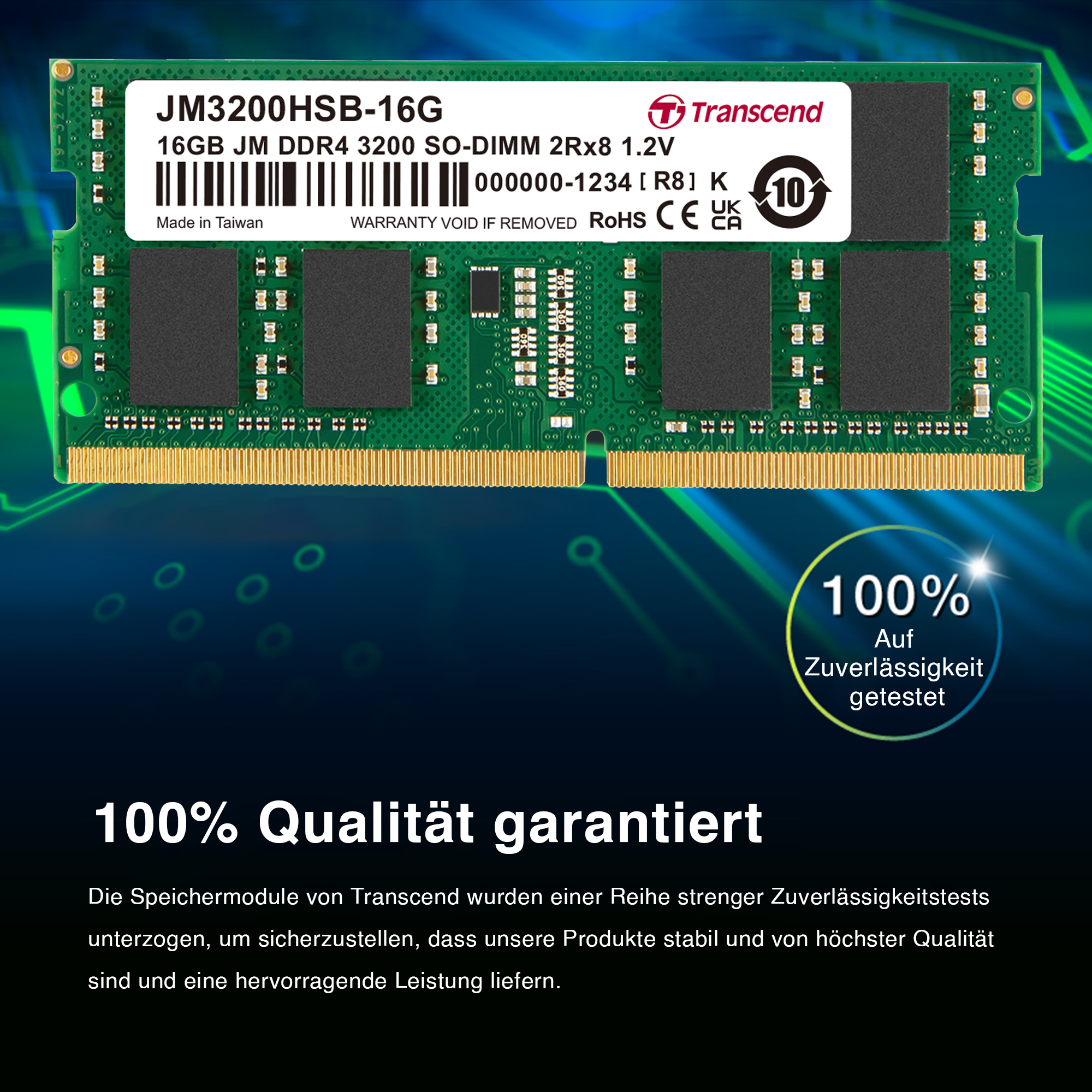 Transcend JM3200HSE-16G Speicher 16GB DDR4 3200MHz Speichermodul (16GB, DDR4, 3200MHz, SO-DIMM)