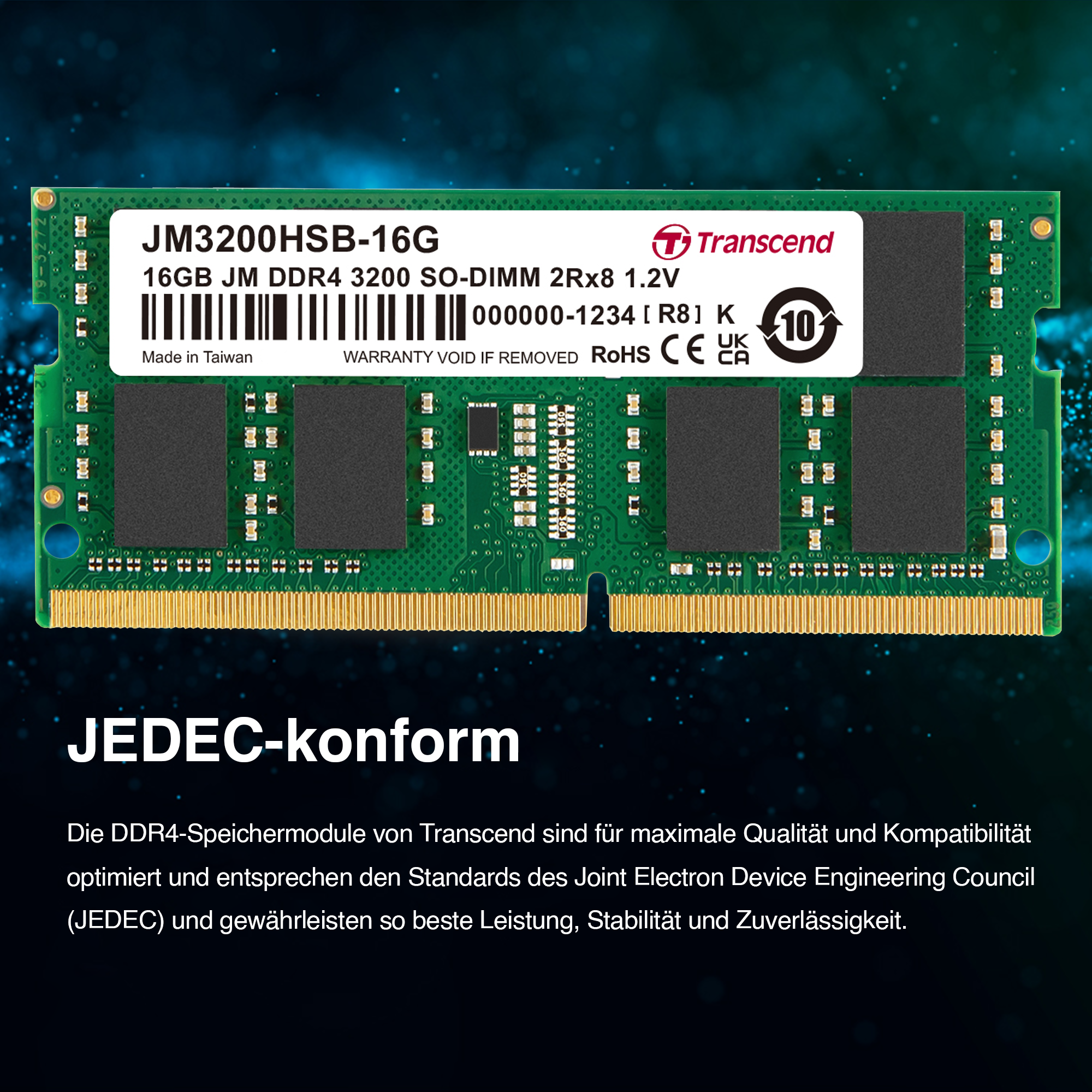Transcend JM3200HSE-16G Speicher 16GB DDR4 3200MHz Speichermodul (16GB, DDR4, 3200MHz, SO-DIMM)