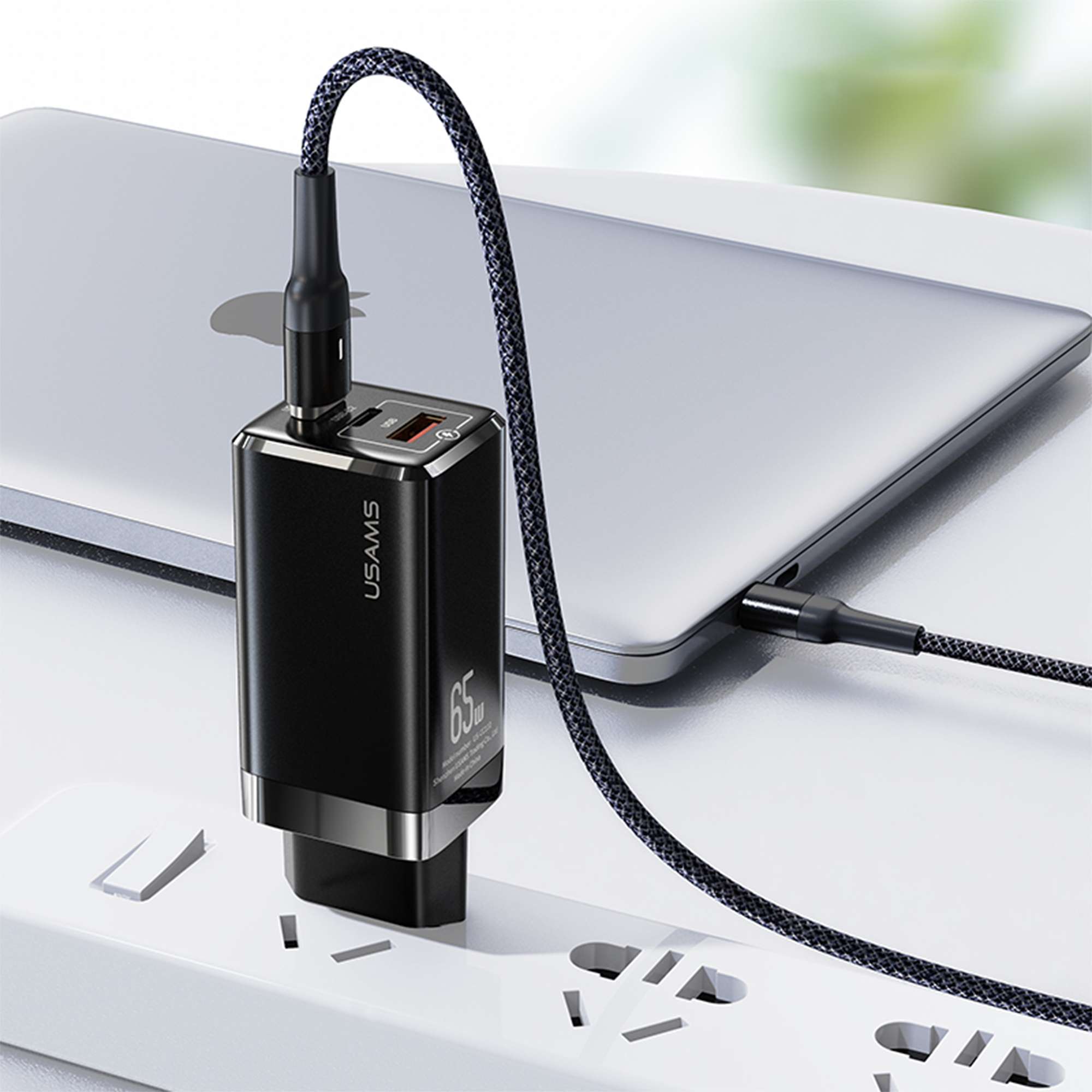 USAMS 65W GaN USB C Charger 3-Port Fast Charger PPS: PD3.0/QC4.0+/SCP/AFC - Compatible with MacBook Pro/Air, Dell XPS 15
