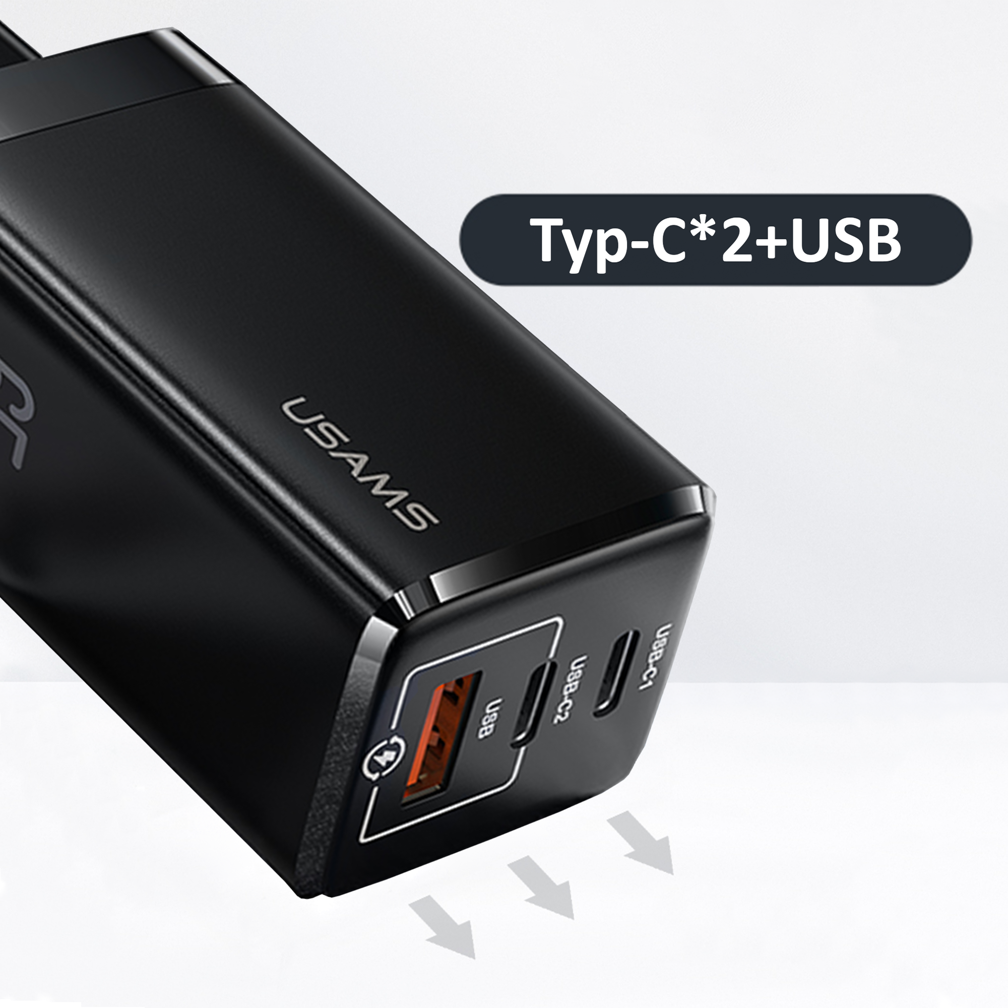 USAMS 65W GaN USB C Charger 3-Port Fast Charger PPS: PD3.0/QC4.0+/SCP/AFC - Compatible with MacBook Pro/Air, Dell XPS 15