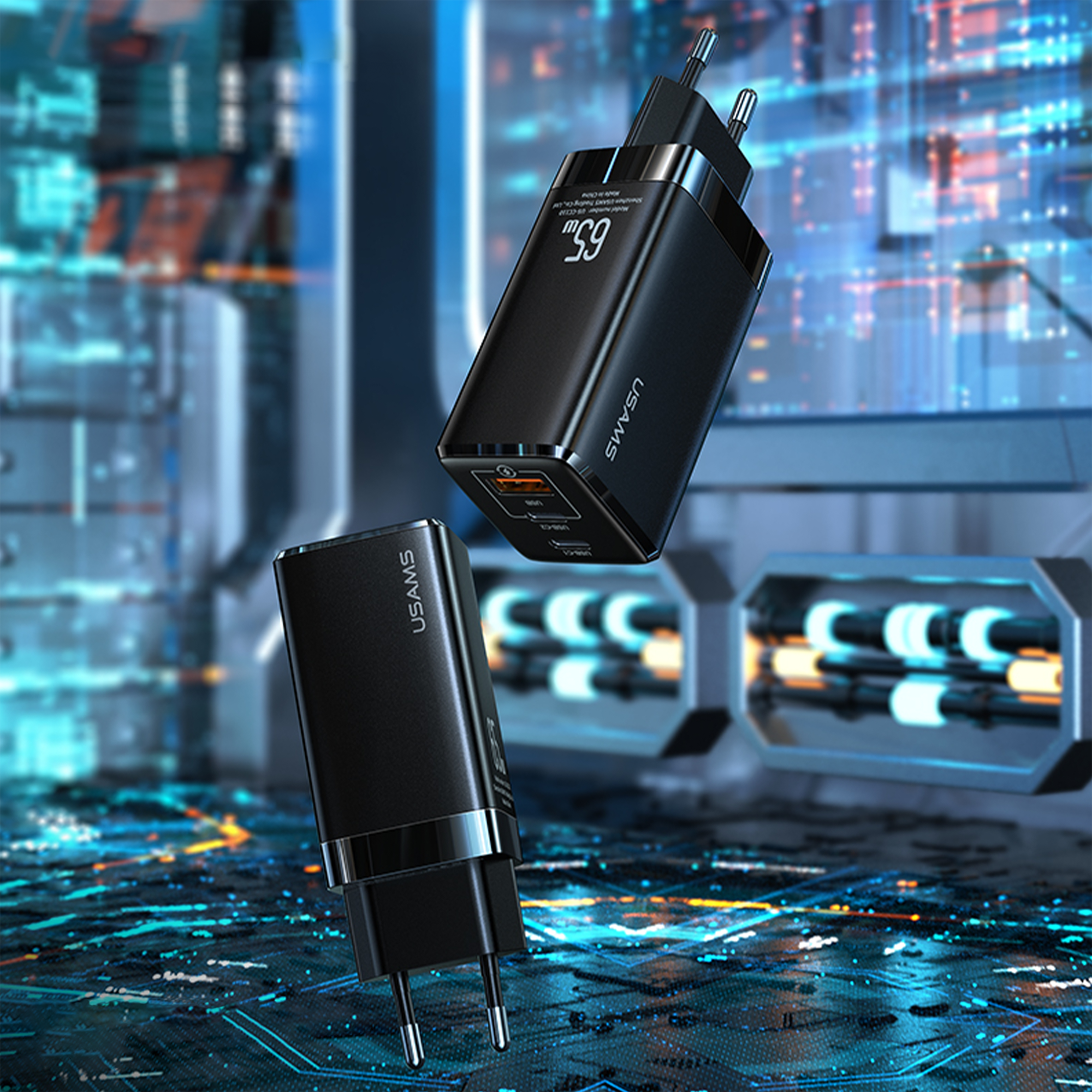 USAMS 65W GaN USB C Charger 3-Port Fast Charger PPS: PD3.0/QC4.0+/SCP/AFC - Compatible with MacBook Pro/Air, Dell XPS 15