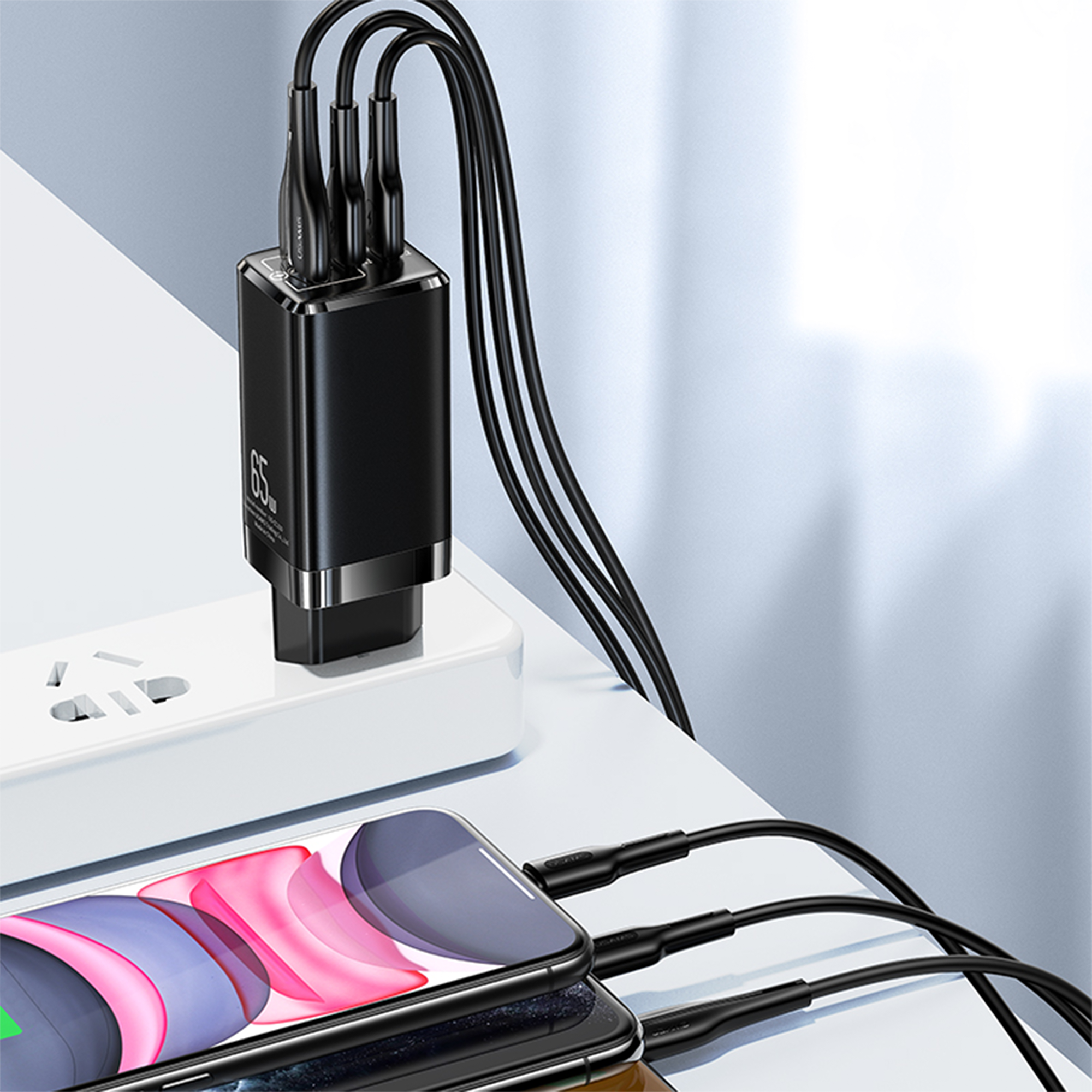 USAMS 65W GaN USB C Charger 3-Port Fast Charger PPS: PD3.0/QC4.0+/SCP/AFC - Compatible with MacBook Pro/Air, Dell XPS 15