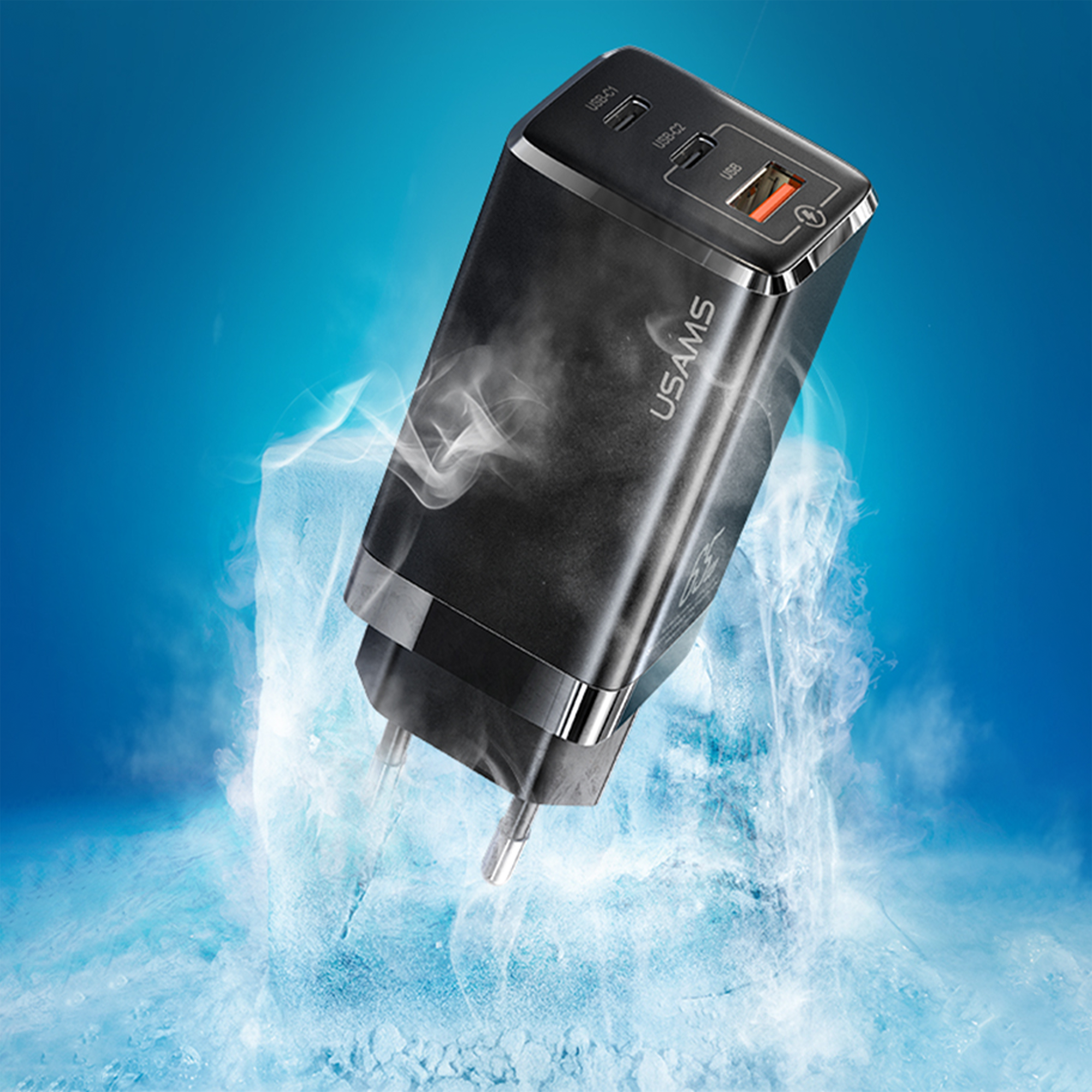 USAMS 65W GaN USB C Charger 3-Port Fast Charger PPS: PD3.0/QC4.0+/SCP/AFC - Compatible with MacBook Pro/Air, Dell XPS 15