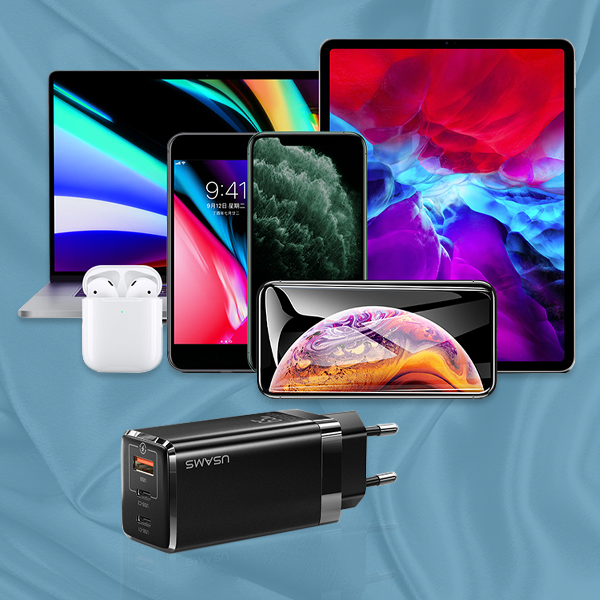 USAMS 65W GaN USB C Charger 3-Port Fast Charger PPS: PD3.0/QC4.0+/SCP/AFC - Compatible with MacBook Pro/Air, Dell XPS 15