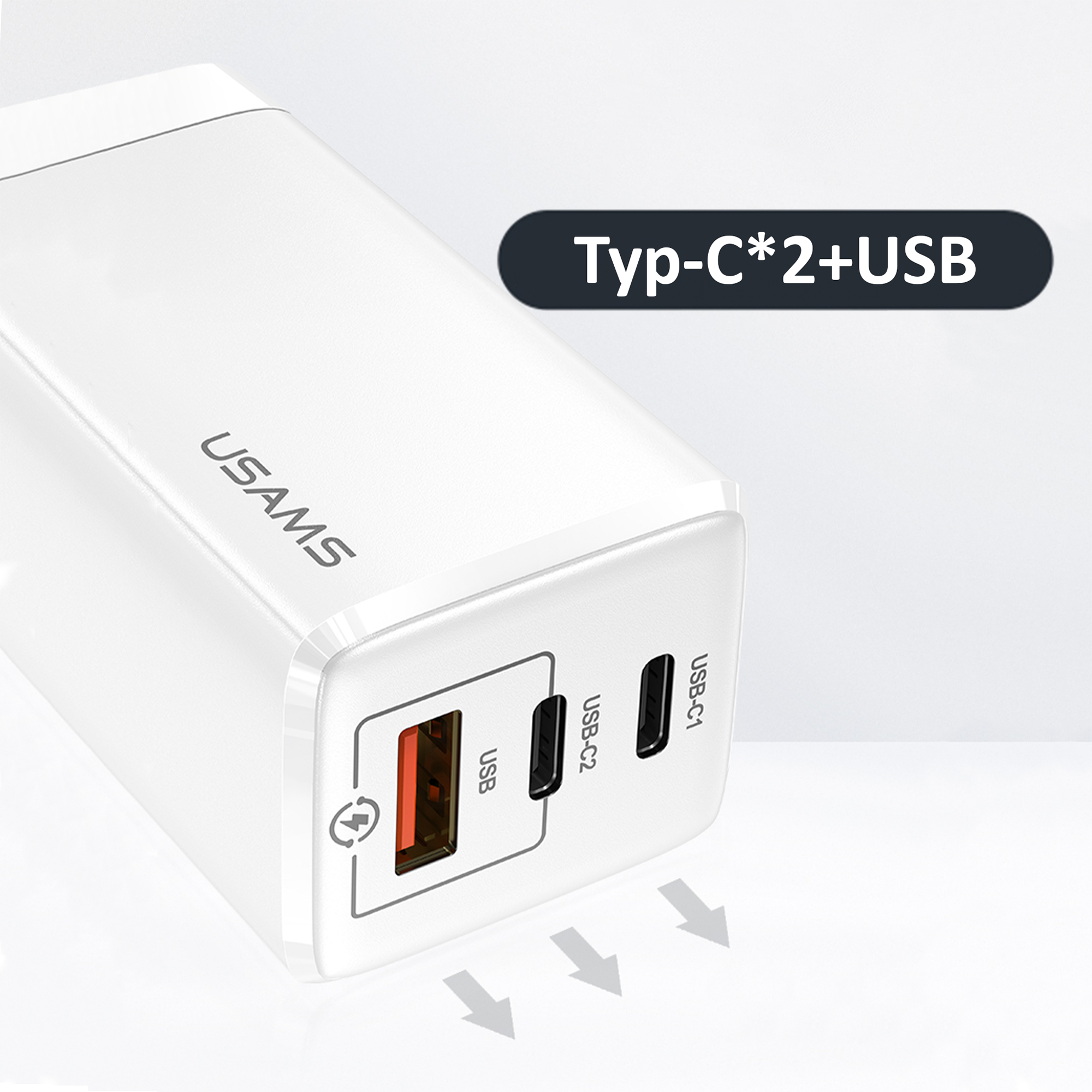 USAMS 65W GaN USB C Charger 3-Port Fast Charger PPS: PD3.0/QC4.0+/SCP/AFC - Compatible with MacBook Pro/Air, Dell XPS 15
