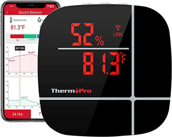 ThermoPro WiFi Hygrometer Thermometer – Wiederaufladbar, Mit App-Benachrichtigungen & Datenspeicher Für Innenräume