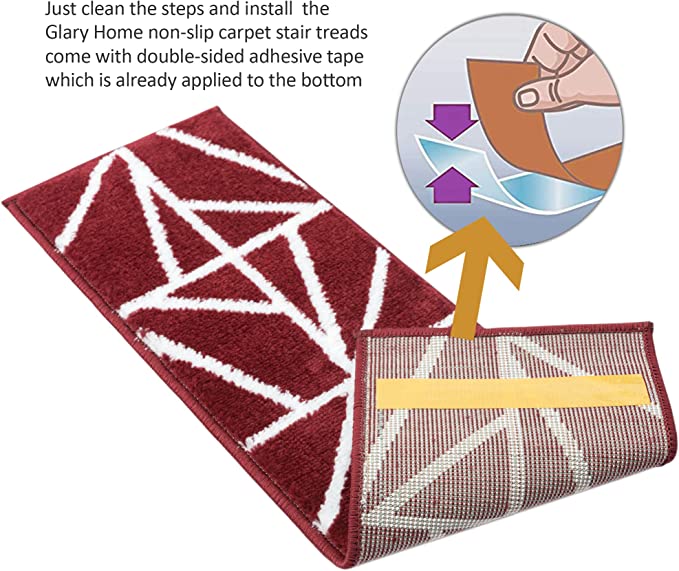 Glary Home GH39A - 13er Set Treppenmatten 22 cm x 71 cm x 1,2 cm Selbstklebender Treppenteppich
