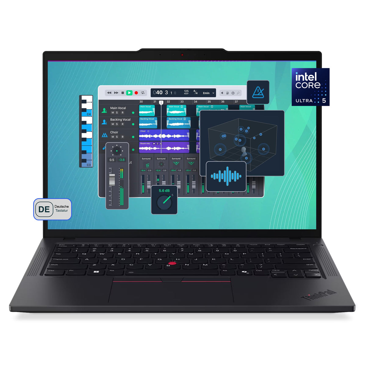 Lenovo ThinkPad T14 G5 Business Laptop, Intel Core Ultra 5 125U, 14" WUXGA IPS Display, Deutsches Tastatur-Layout, W11 Pro, Schwarz