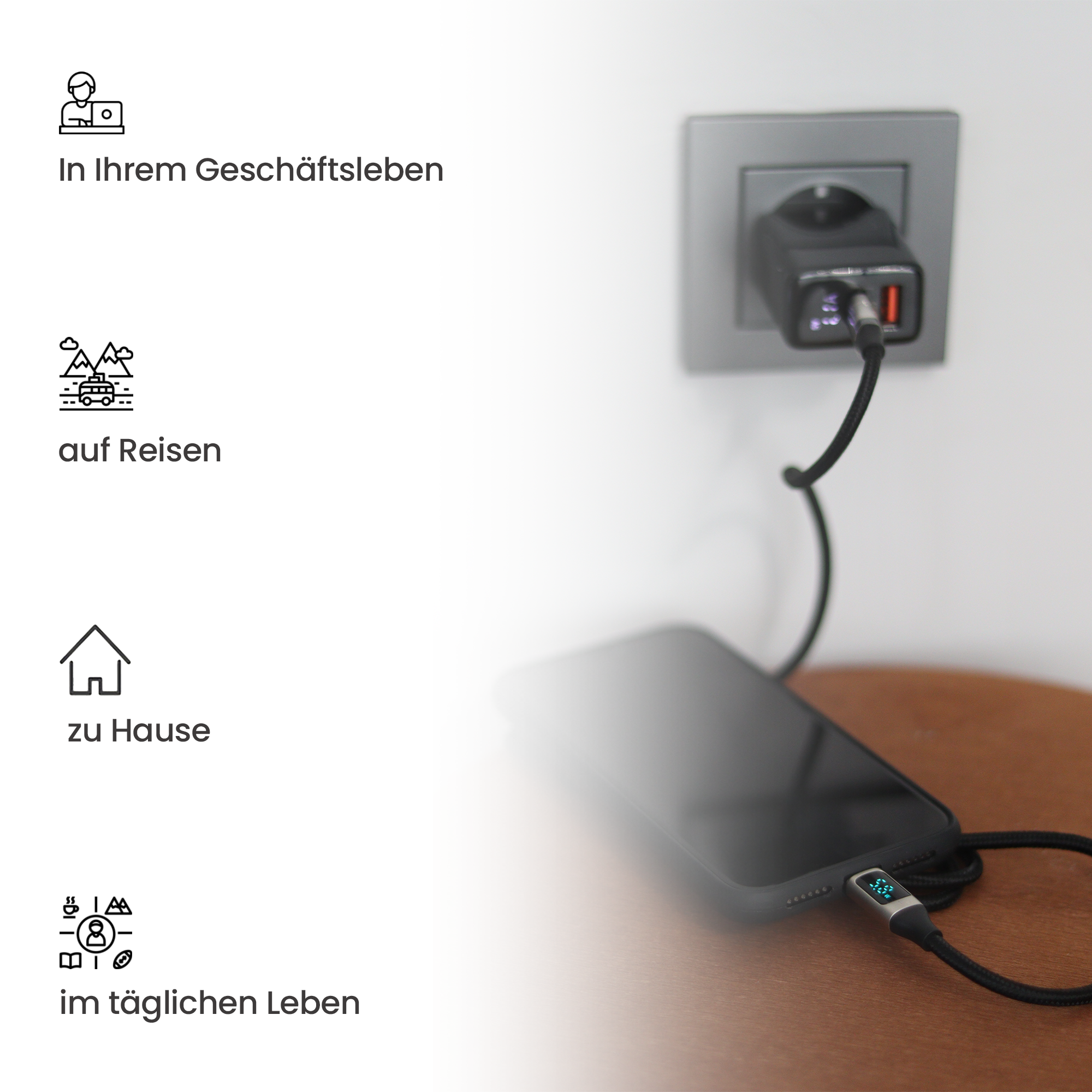 Usams US-CC133 T40 20W QC3.0+PD Typ-C+USB Schnellladekopf mit Digitalanzeige, Adapter,