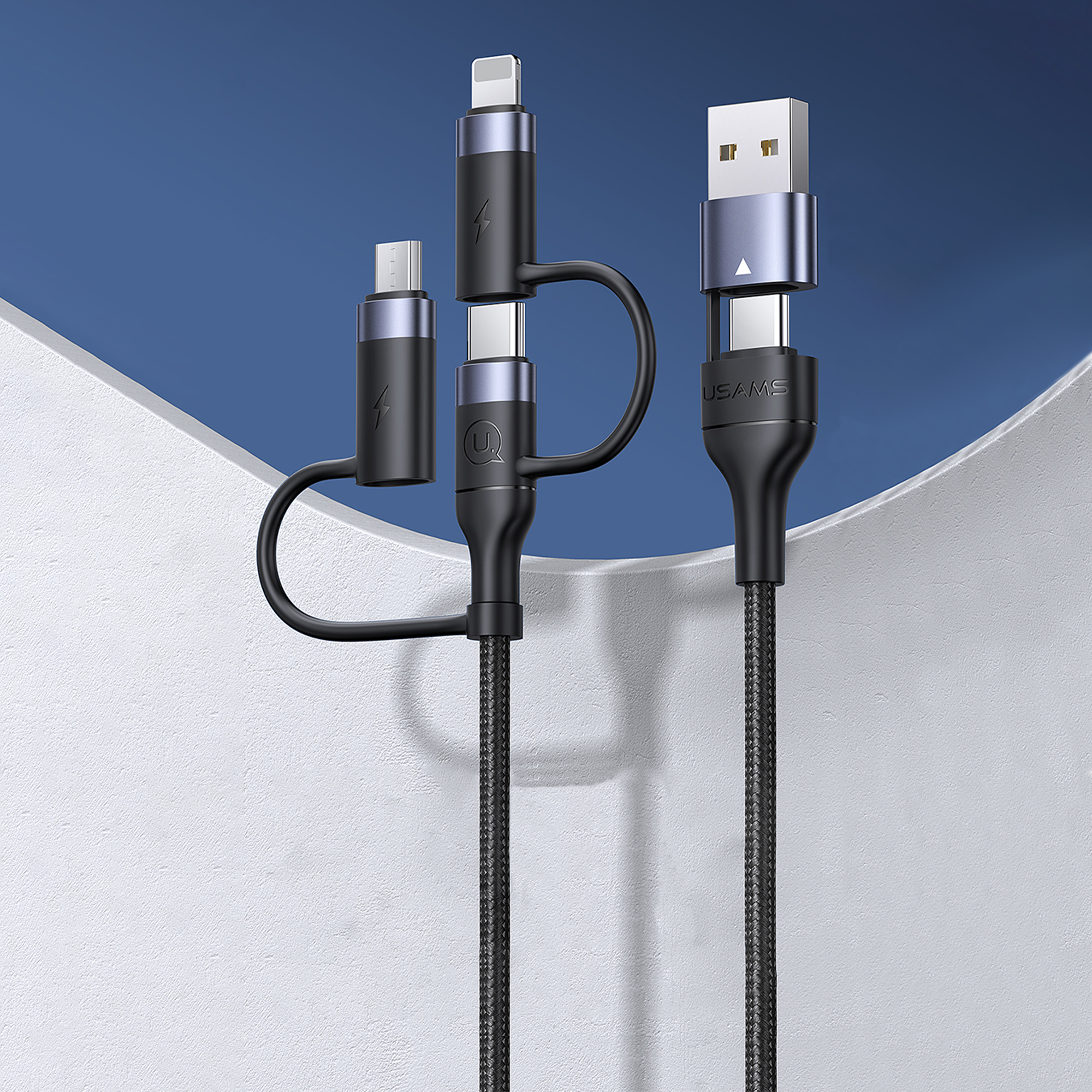 USAMS US-SJ547 USB+TypeC auf TypeC + Blitz + MicroUSB, 1,2 m PD 60 W 6-in-1, Schnelllade- und Datenkabel
