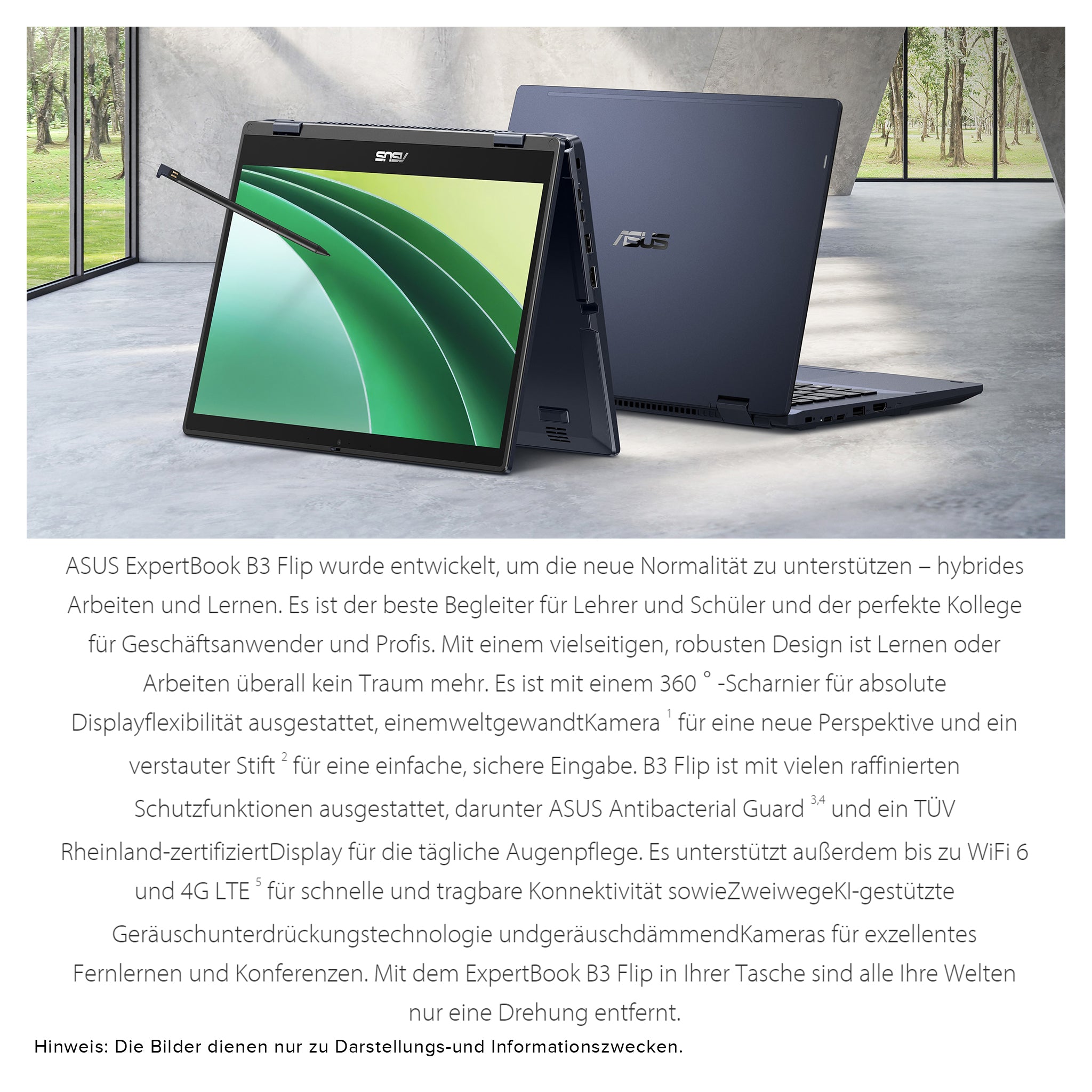 ASUS Expertbook B3 Flip Laptop, i5-1235U, 14" FHD, QWERTZ, W11Pro